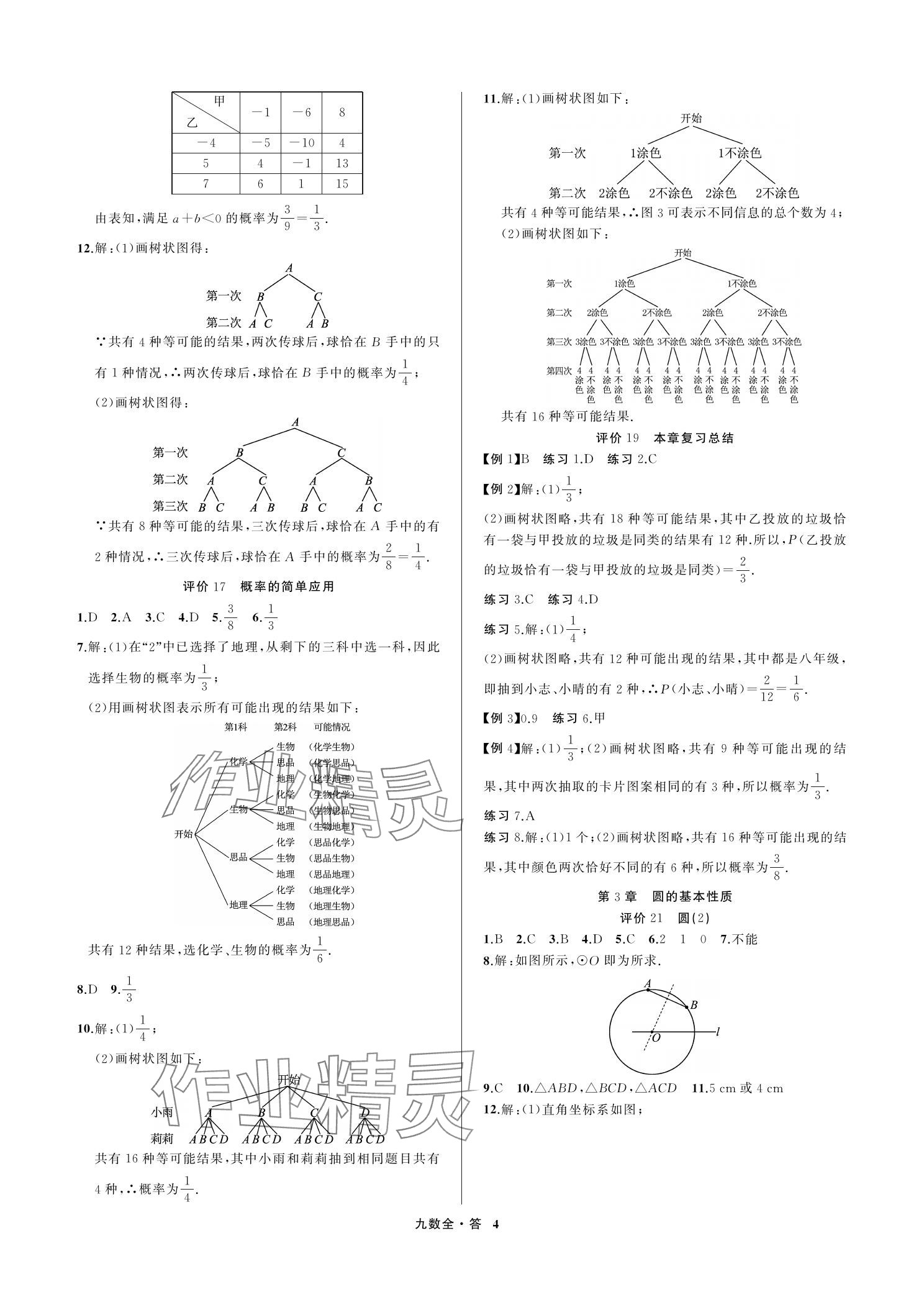 2023年名師面對面學科素養評價九年級數學上冊浙教版 參考答案第4頁