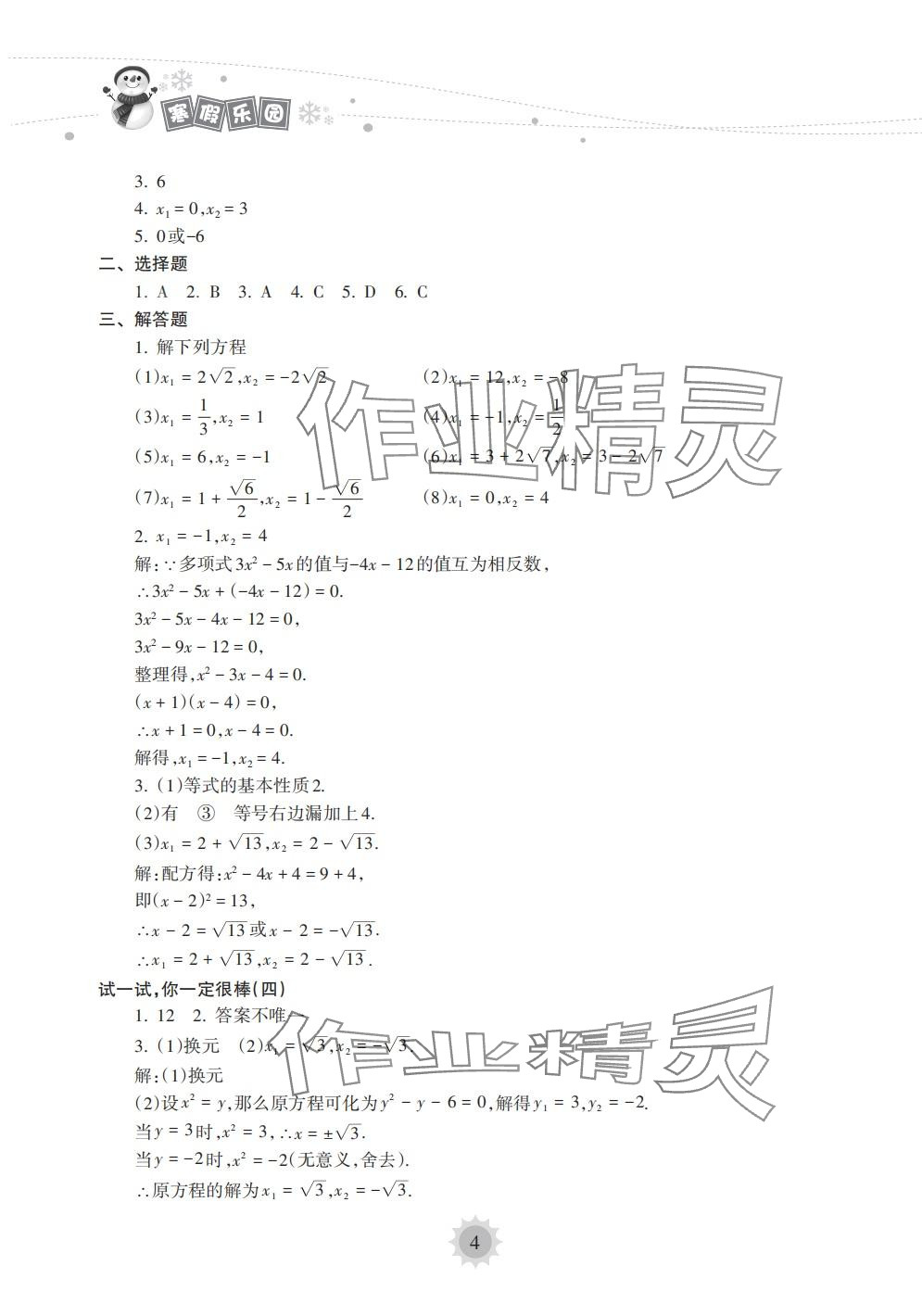 2024年寒假樂(lè)園海南出版社九年級(jí)數(shù)學(xué)華師大版 第4頁(yè)