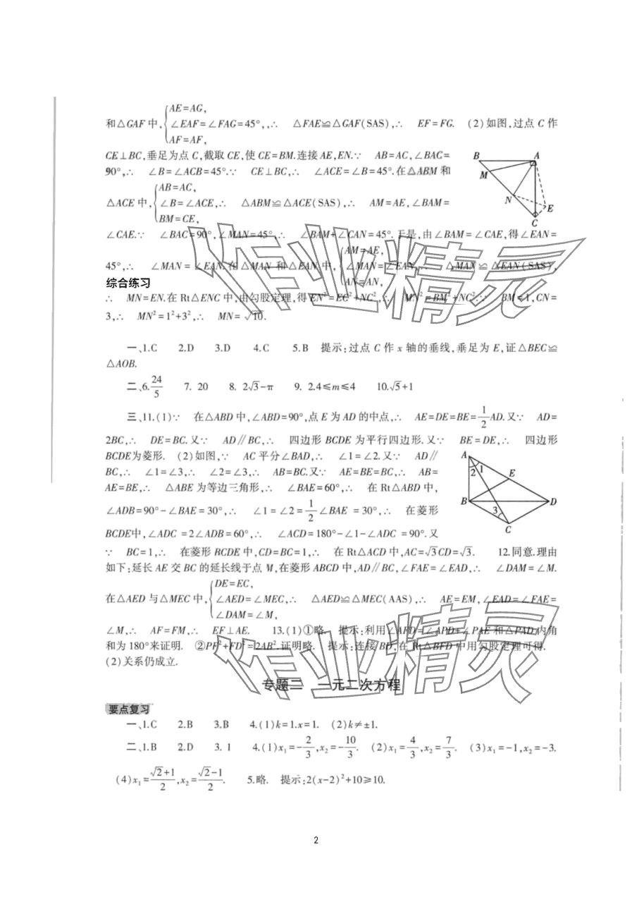 2024年寒假作业本大象出版社九年级数学 第2页