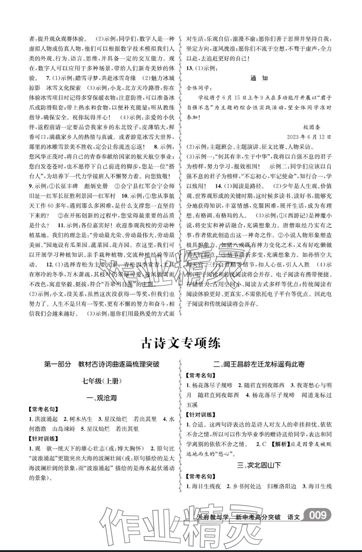 2025年天府教與學(xué)新中考高分突破語文四川專版 參考答案第9頁