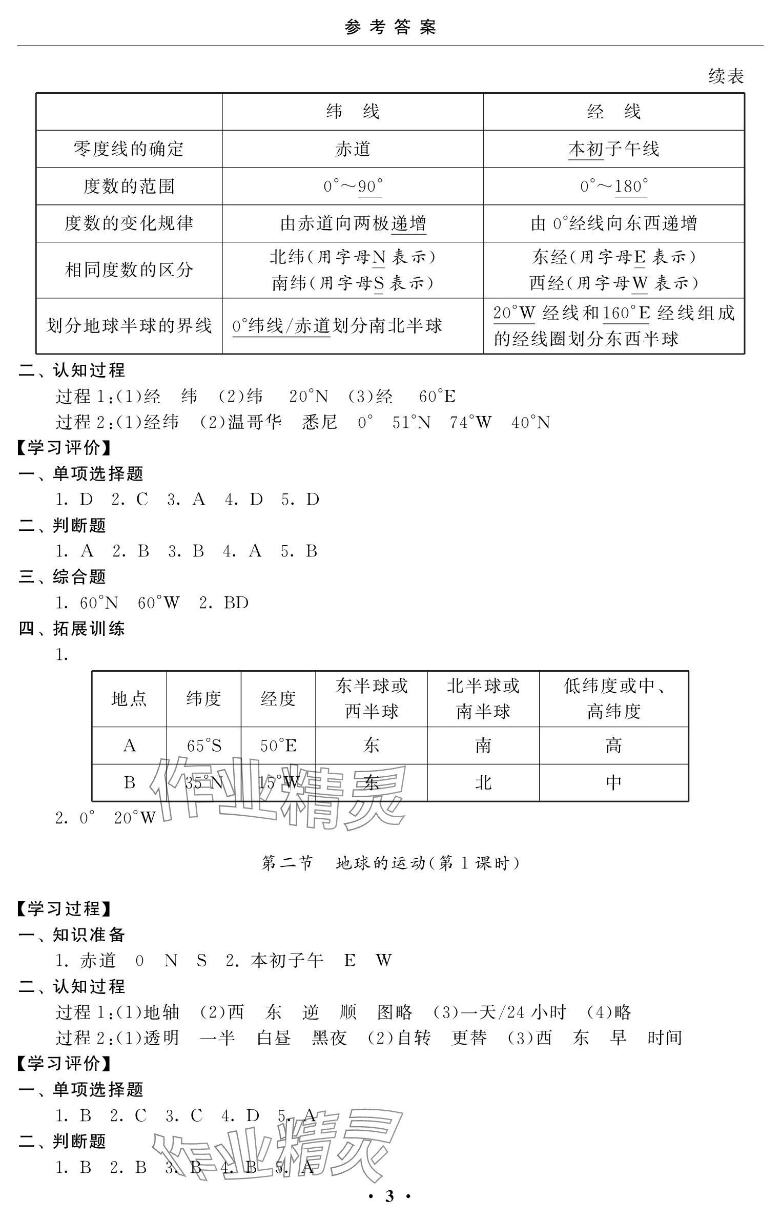 2023年初中學練案七年級地理上冊人教版 參考答案第3頁