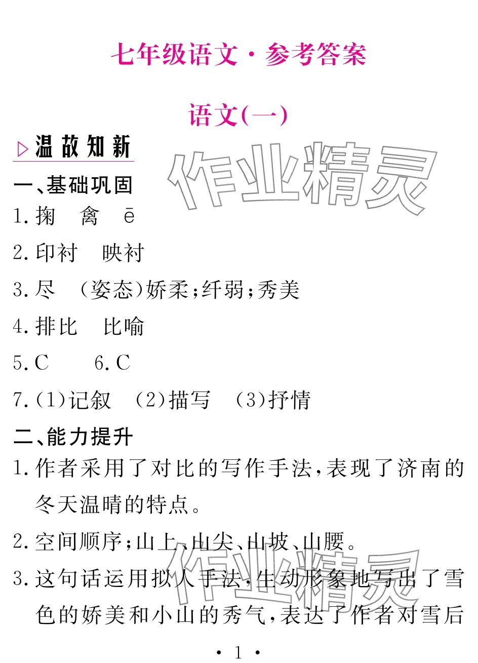 2024年天舟文化精彩寒假團(tuán)結(jié)出版社七年級(jí)語(yǔ)文 參考答案第1頁(yè)