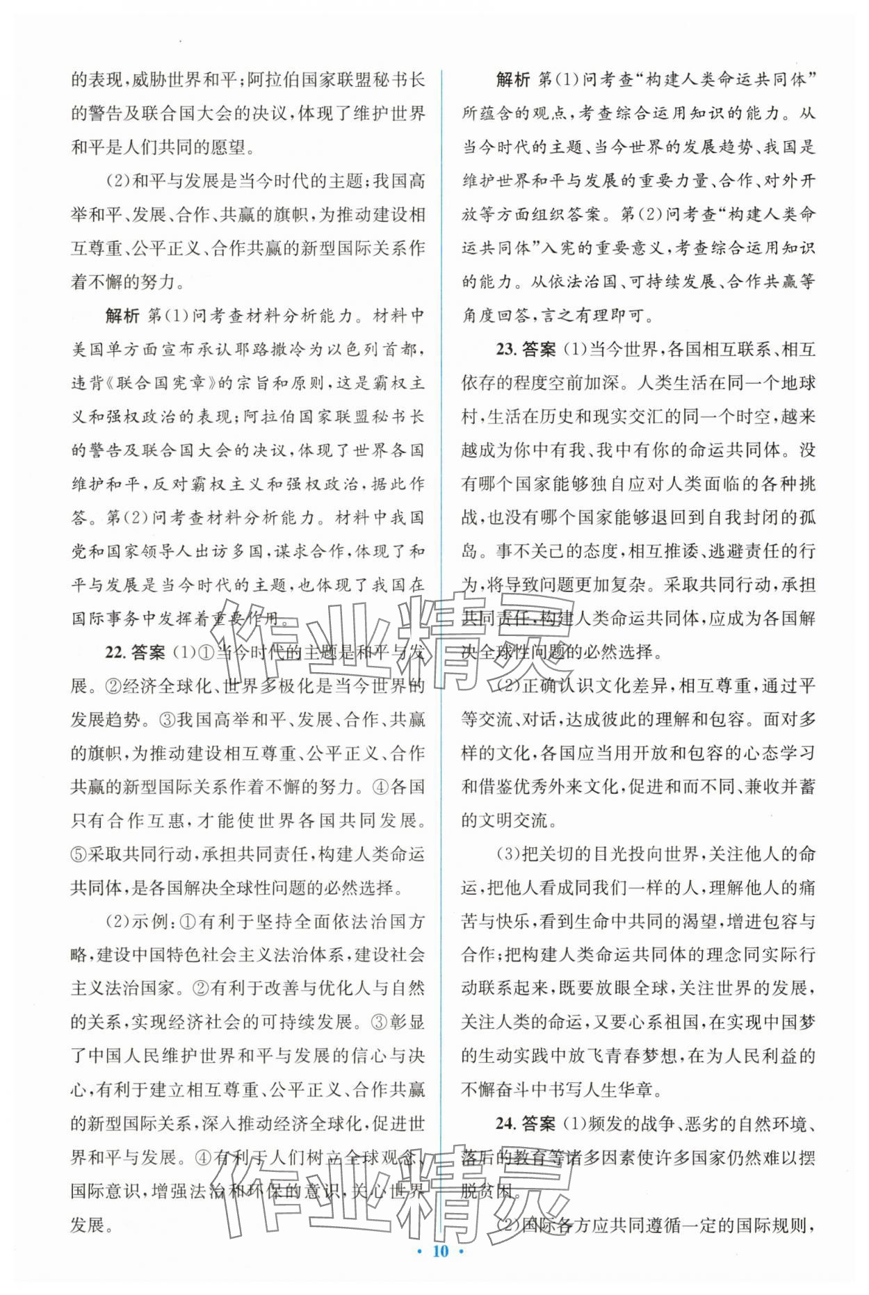 2025年同步解析與測評學考練九年級道德與法治下冊人教版精編版 參考答案第10頁