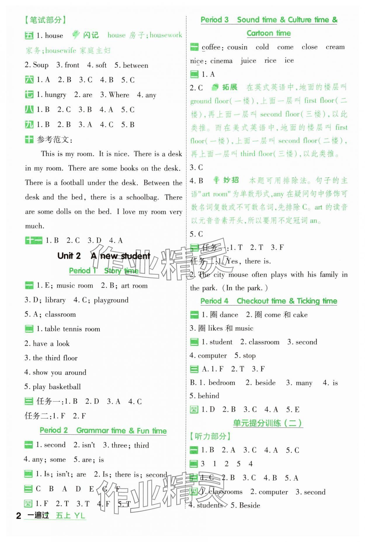 2024年一遍過五年級英語上冊譯林版 參考答案第2頁