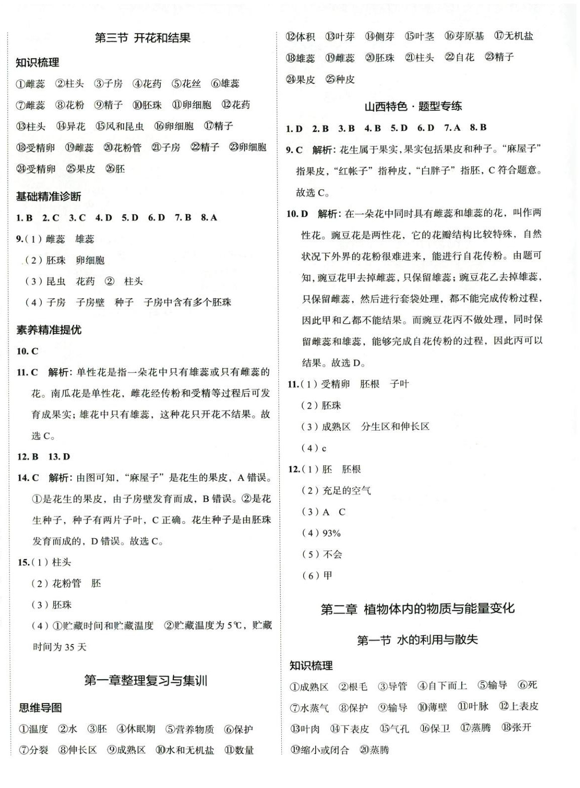 2025年53精準練七年級生物下冊人教版山西專版 參考答案第2頁