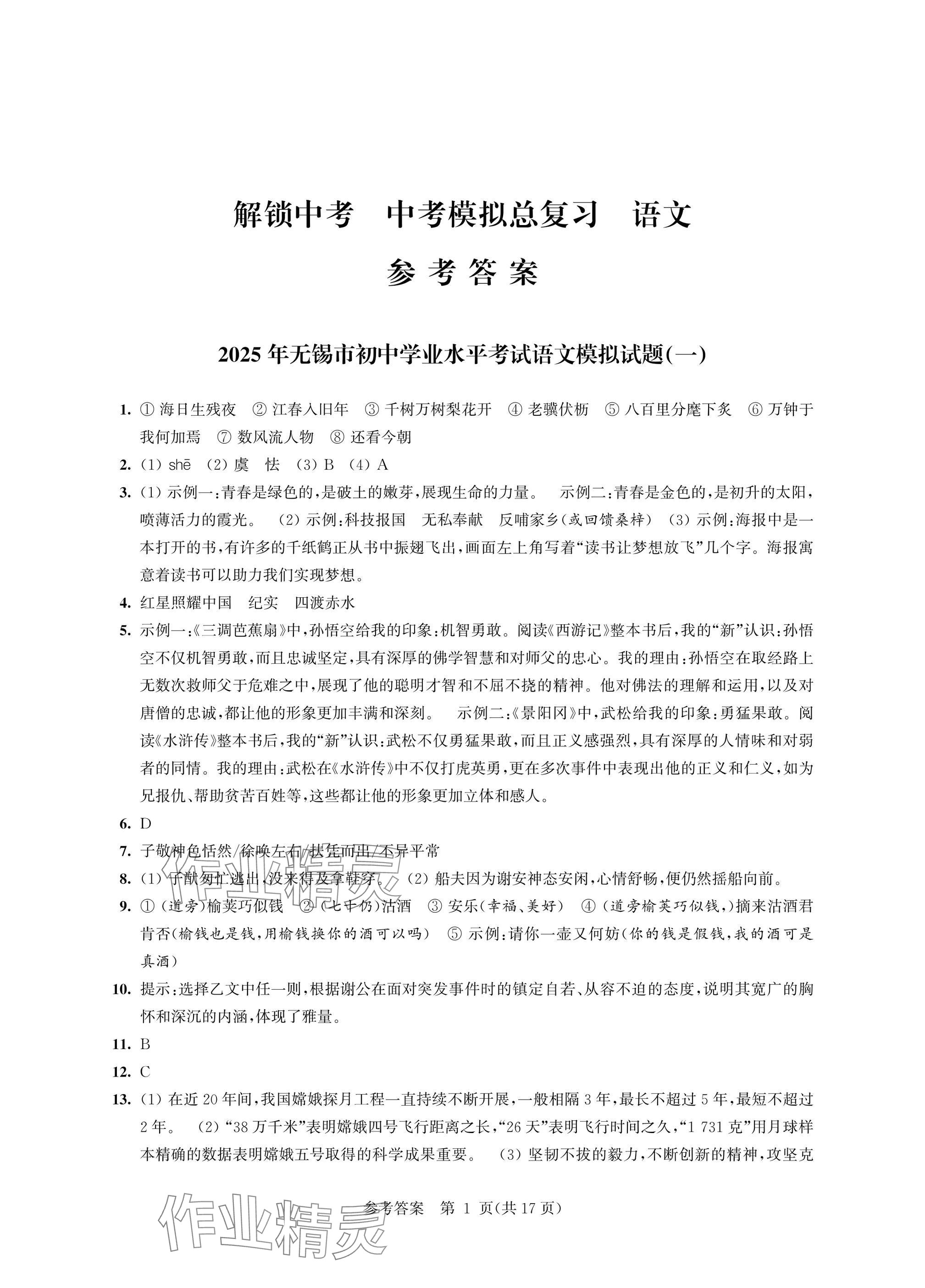 2025年多維互動(dòng)提優(yōu)課堂中考模擬總復(fù)習(xí)語(yǔ)文 參考答案第1頁(yè)