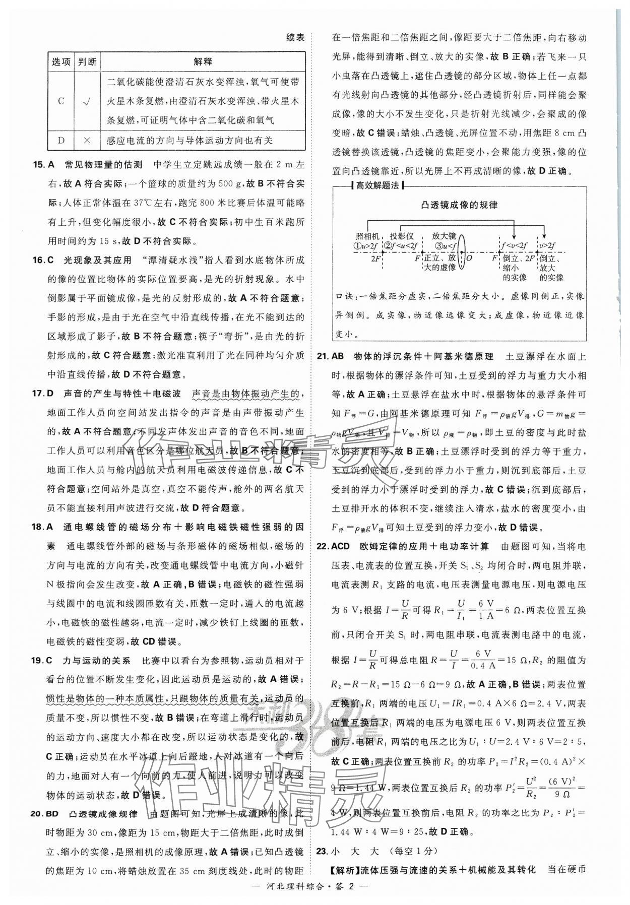 2024年天利38套中考试题精选理科综合河北专版 参考答案第2页