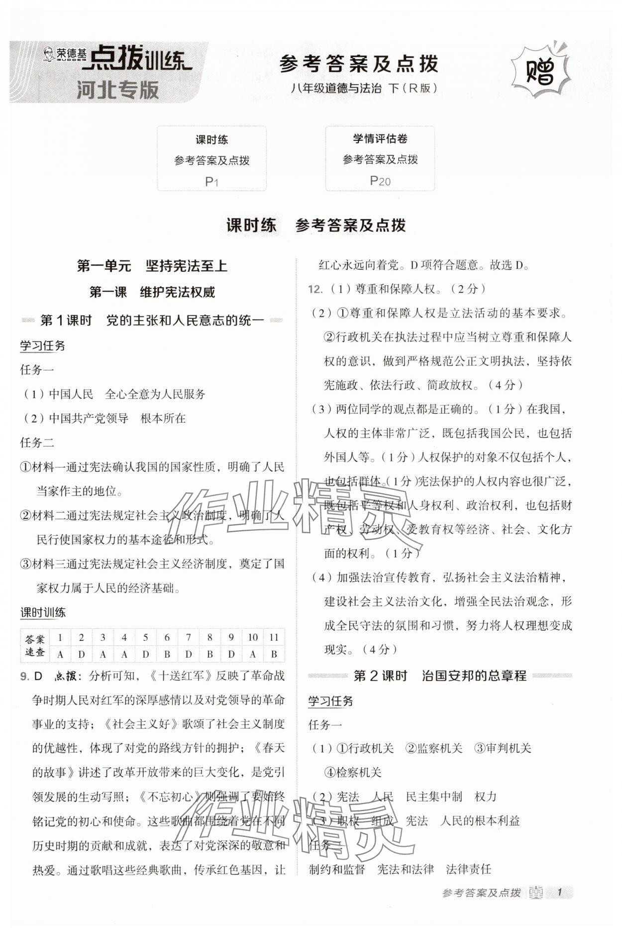 2025年點撥訓練八年級道德與法治下冊人教版河北專版 第1頁