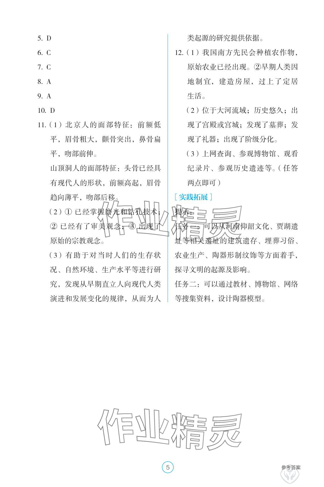 2025年學生基礎性作業七年級歷史上冊人教版 參考答案第5頁
