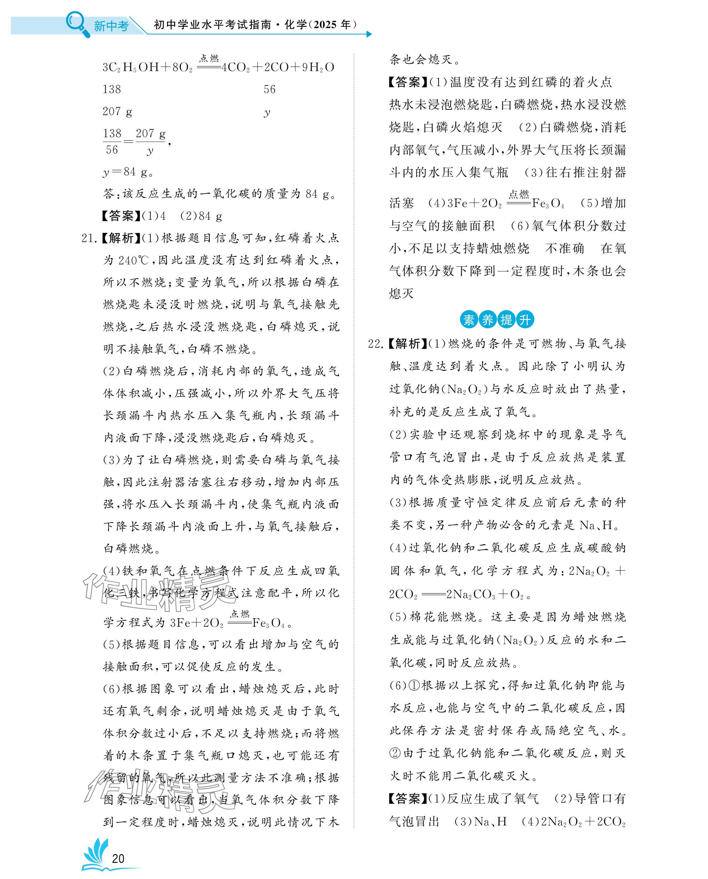 2025年新中考化學(xué)中考人教版湖北專版 參考答案第20頁