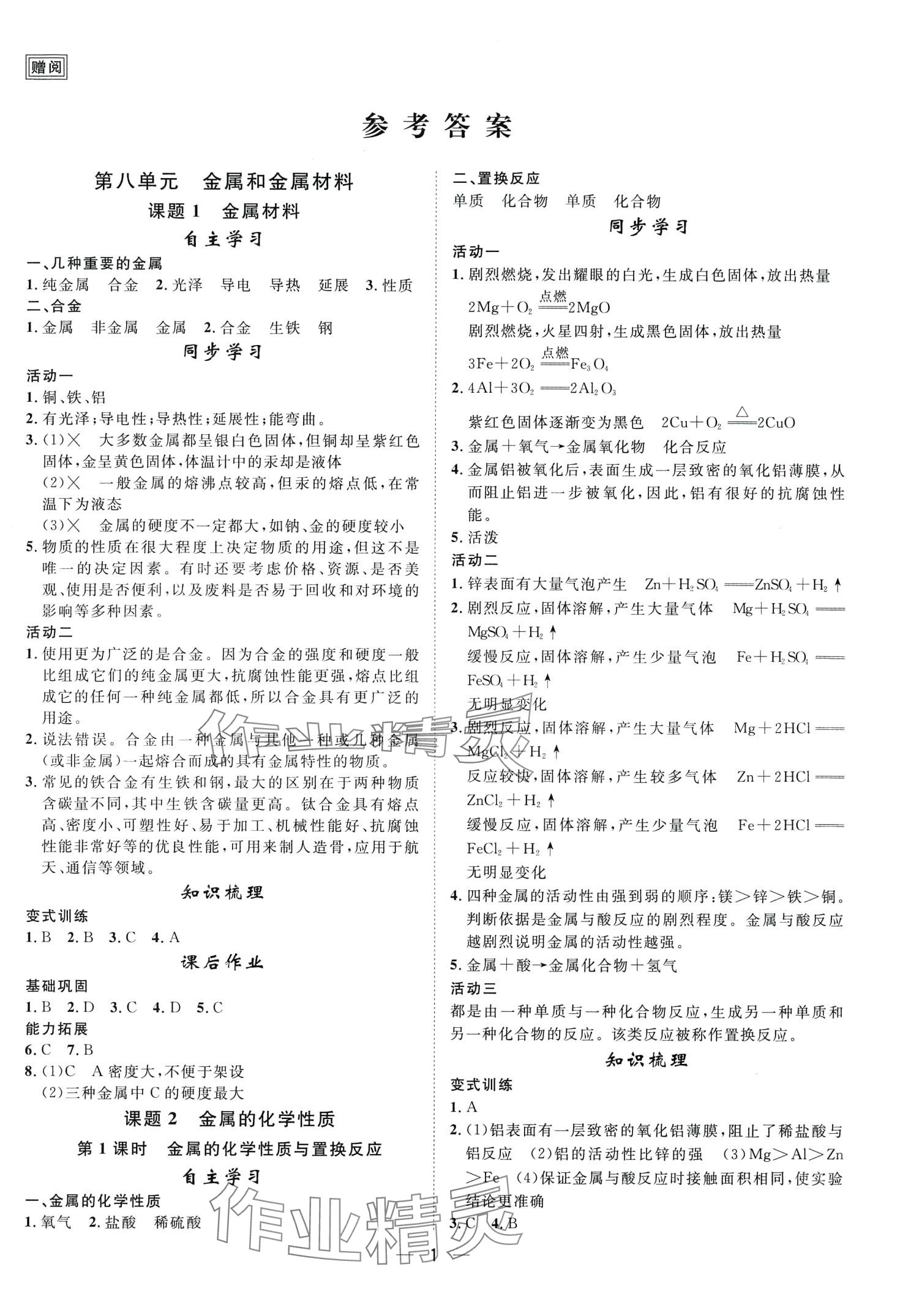 2024年名師課堂南方出版社九年級化學(xué)下冊 第1頁