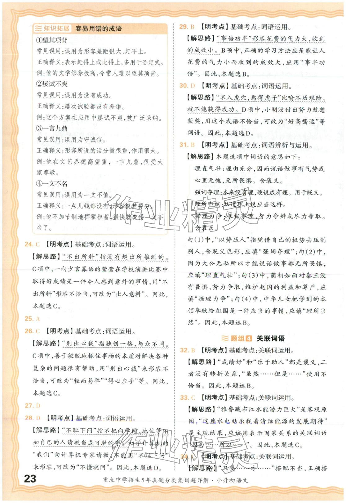 2026年重点中学招生5年真题分类集训小升初语文&nbsp;第23页