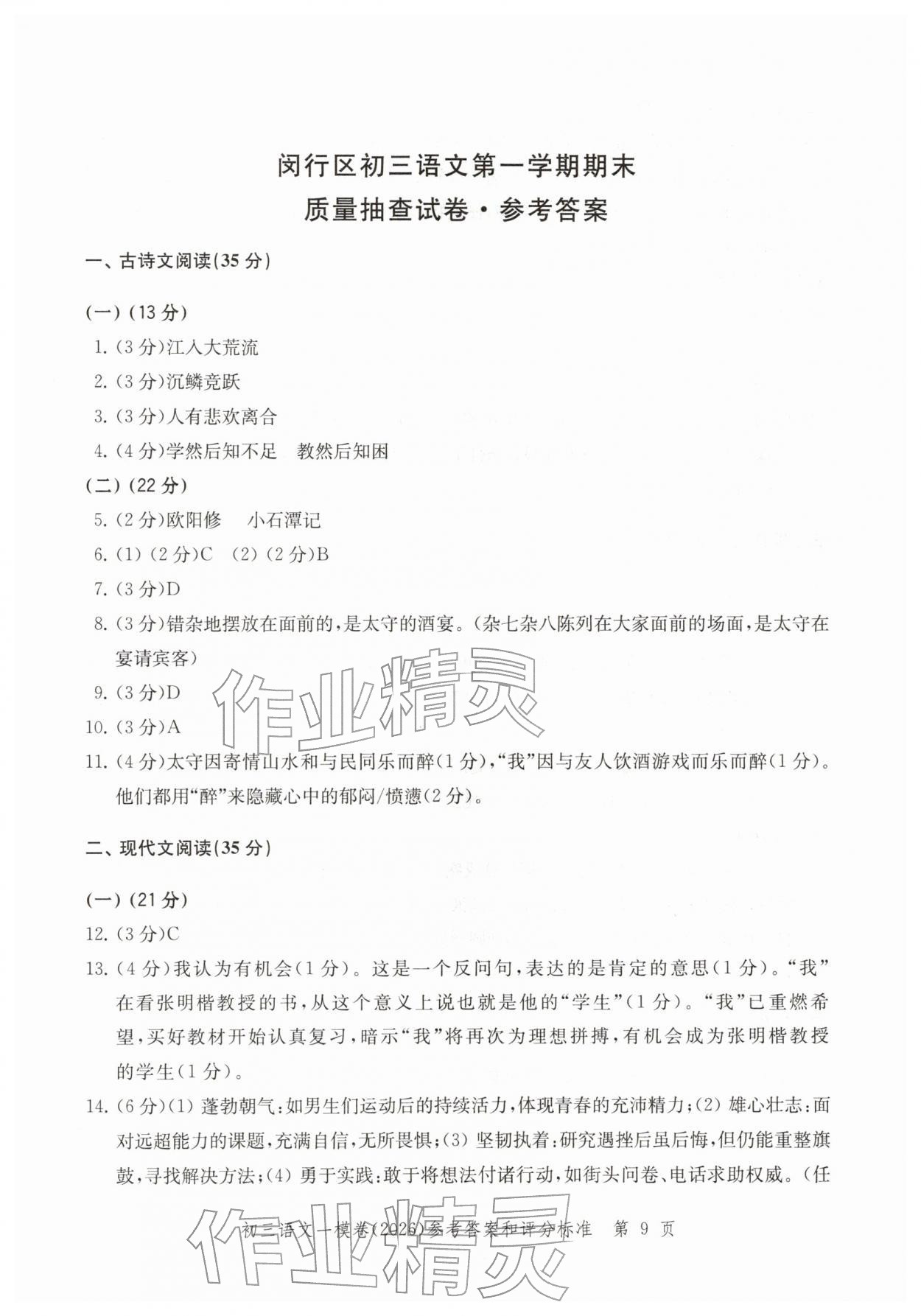 2026年文化課強(qiáng)化訓(xùn)練語文&nbsp;參考答案第9頁