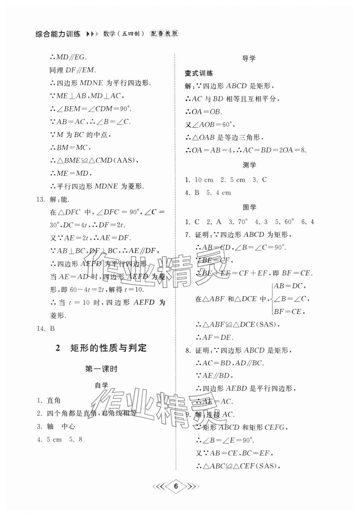 2025年綜合能力訓練八年級數學下冊魯教版54制 參考答案第5頁