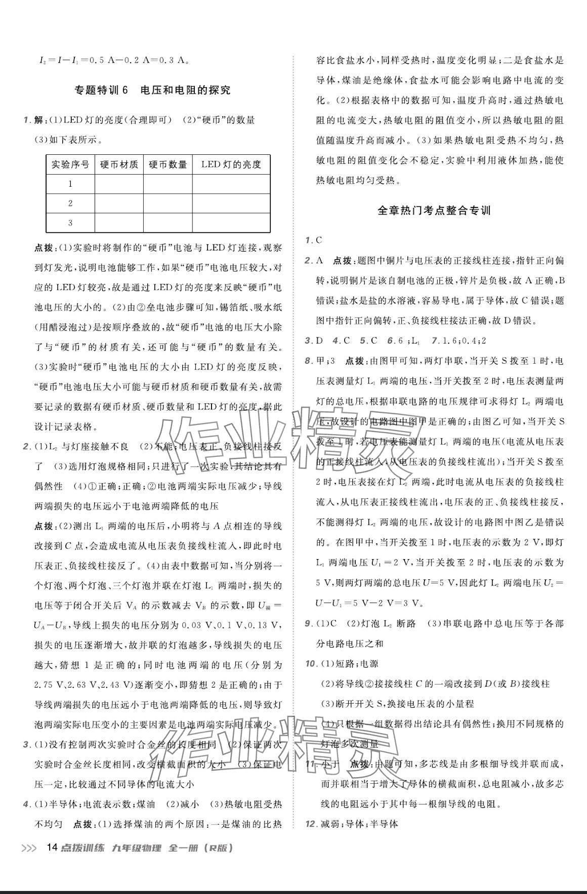 2024年點撥訓(xùn)練九年級物理全一冊人教版 參考答案第13頁