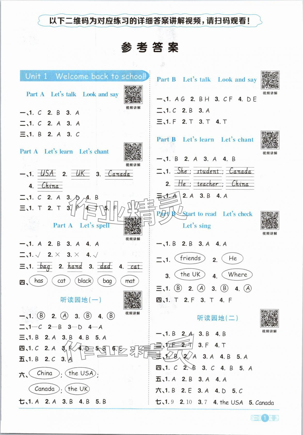 2024年陽光同學(xué)課時優(yōu)化作業(yè)三年級英語下冊人教PEP版 參考答案第1頁