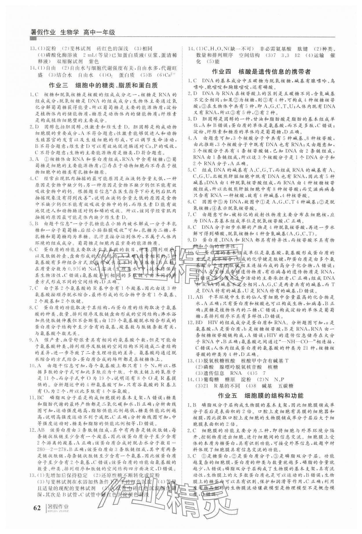 2025年暑假作业明天出版社高一生物 第2页