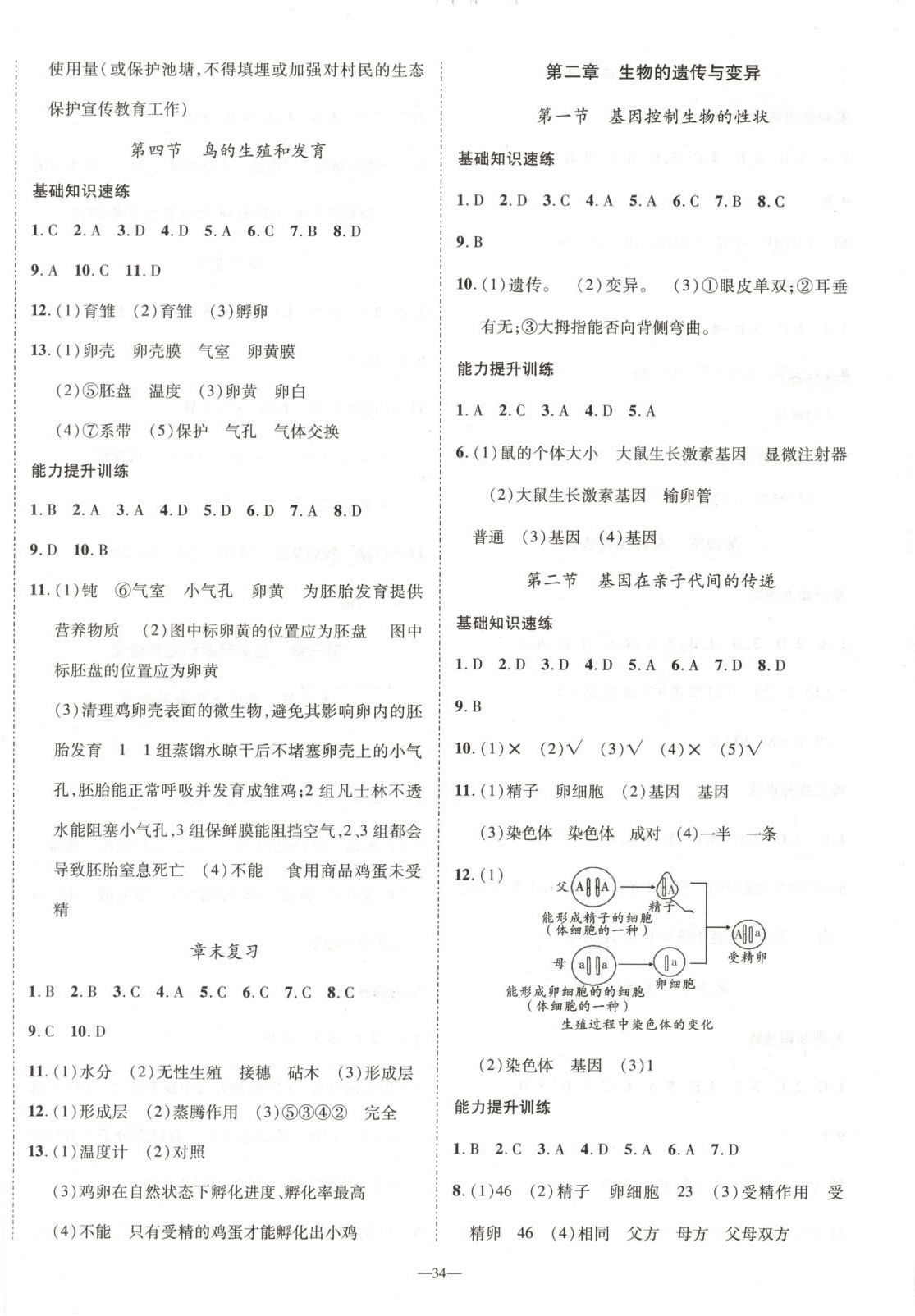 2025年激活思维智能训练八年级生物下册人教版 第2页