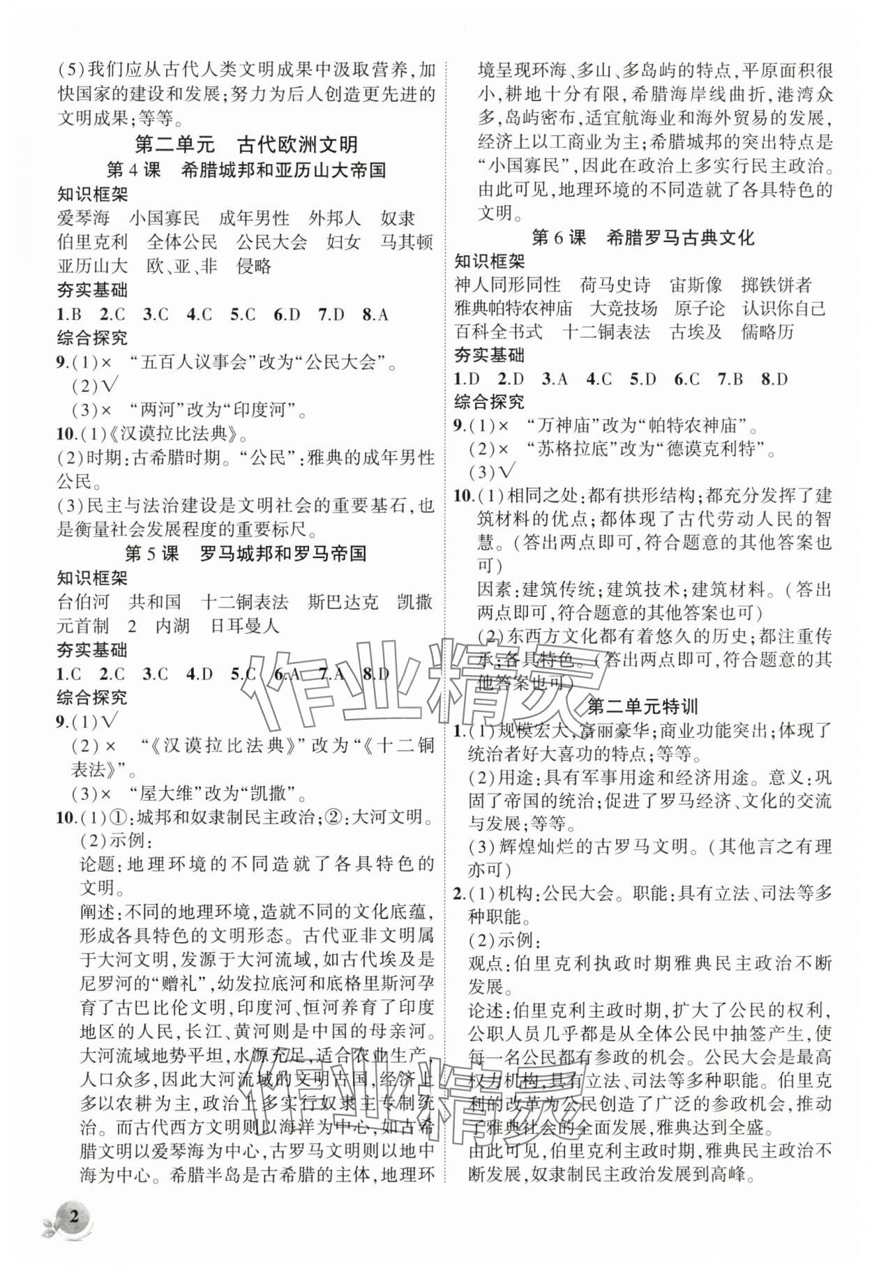 2025年创新课堂创新作业本九年级历史上册人教版 第2页