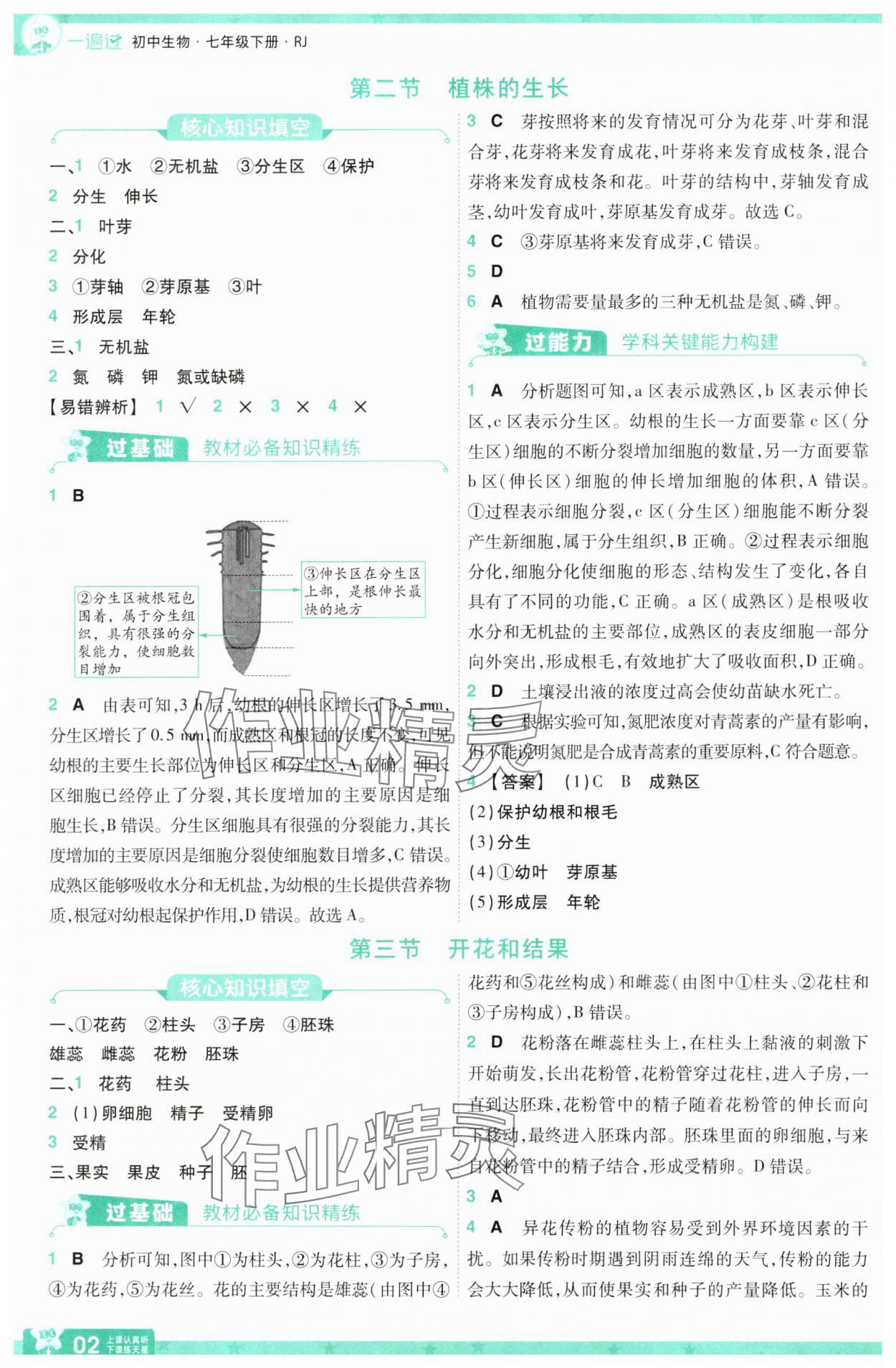 2025年一遍过七年级生物下册人教版 参考答案第2页
