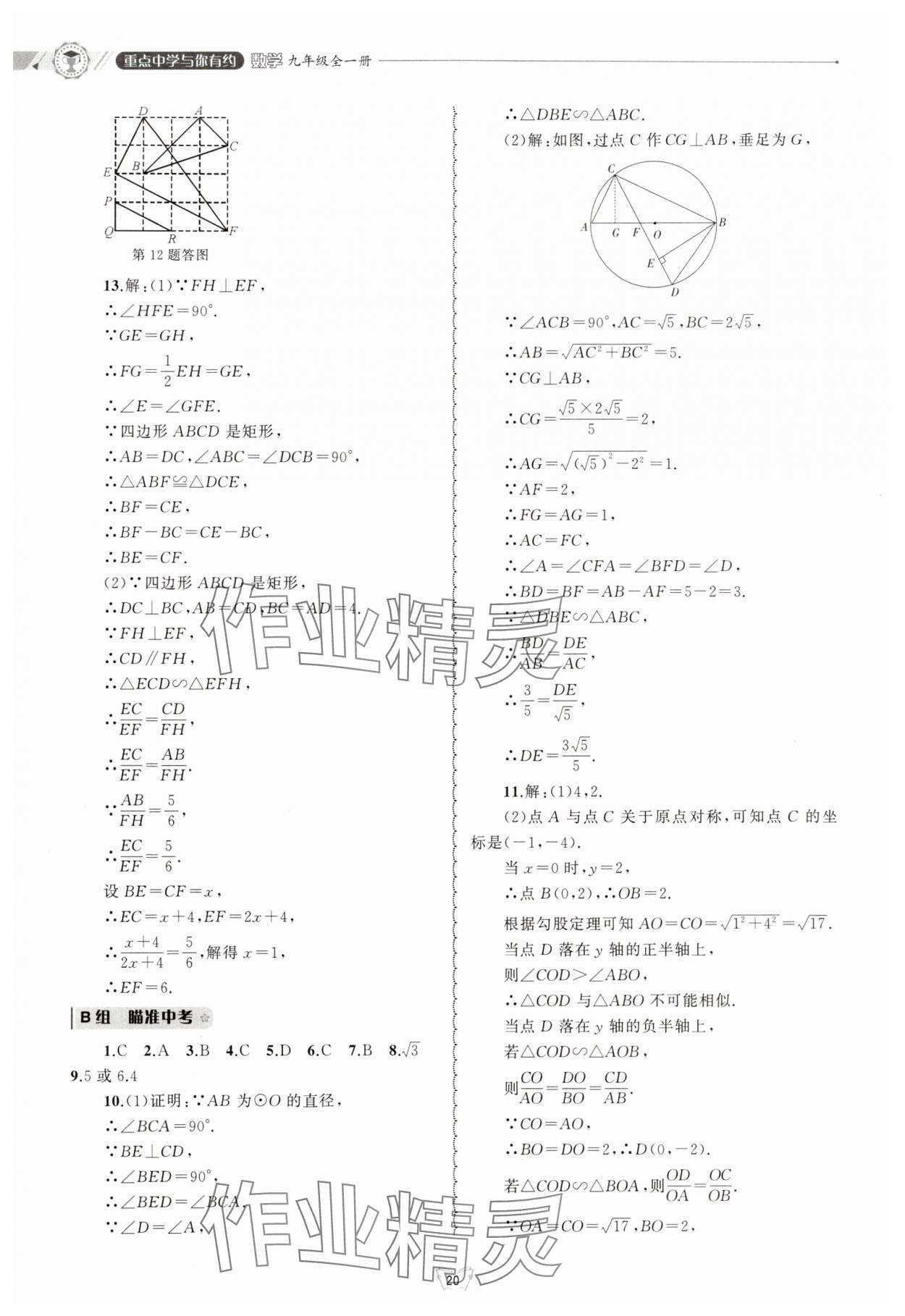 2025年重點中學與你有約九年級數(shù)學全一冊浙教版 參考答案第20頁