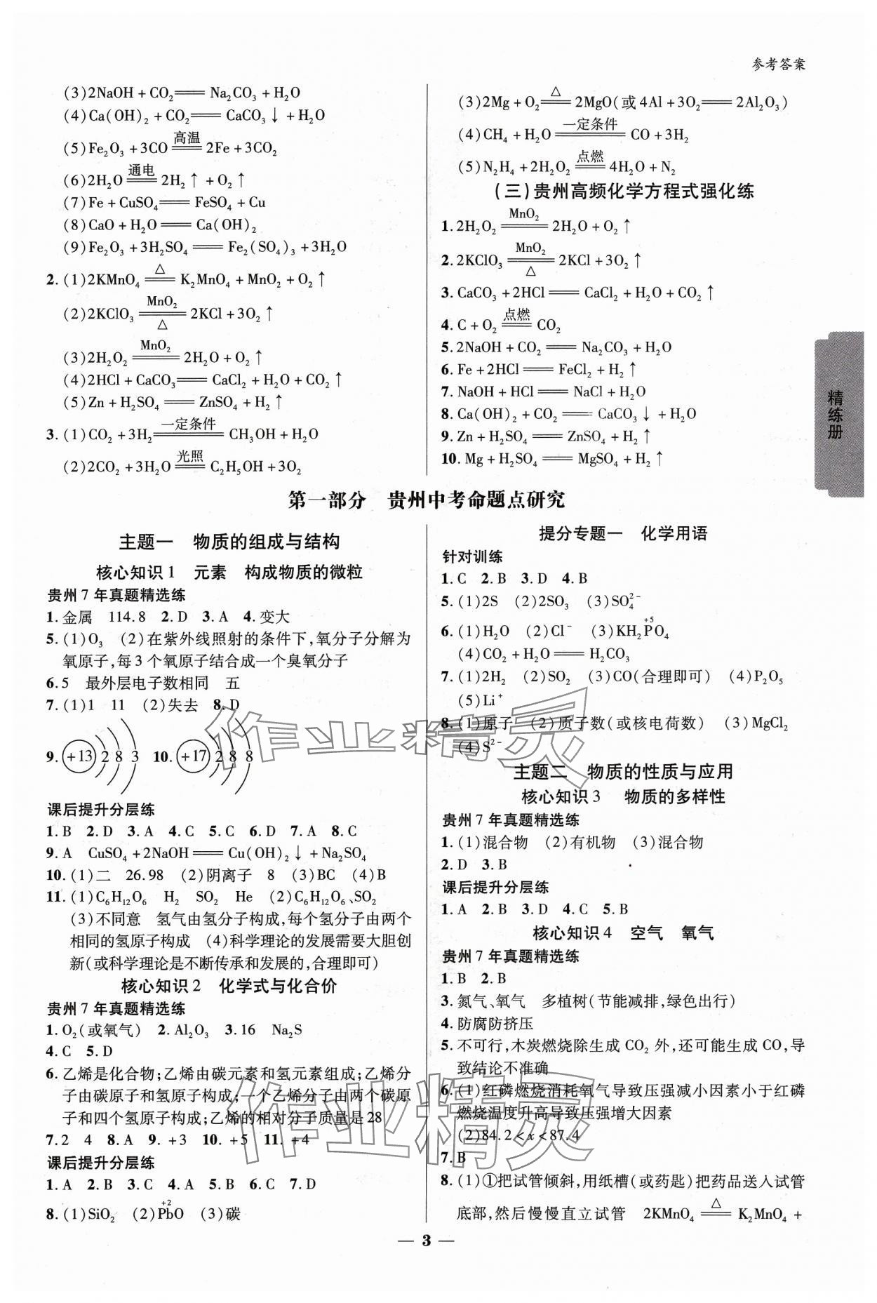 2024年练客新中考新思路化学贵州专版 参考答案第2页