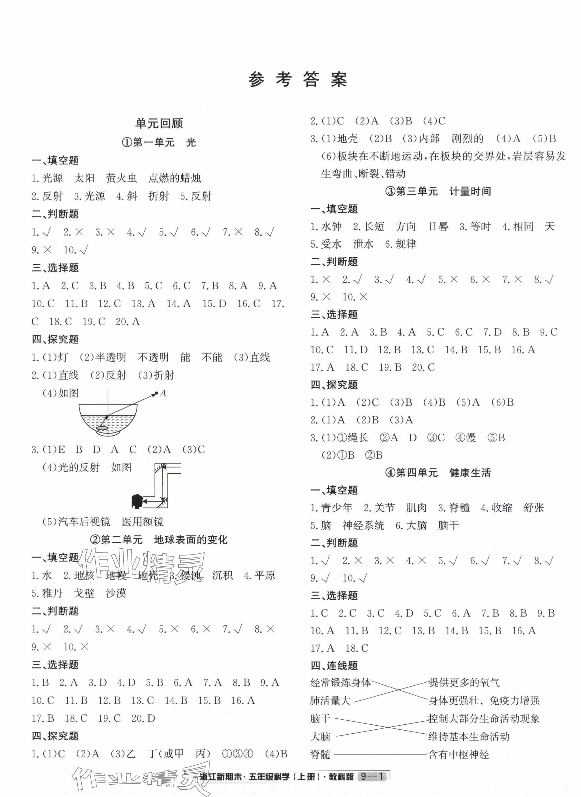 2023年励耘书业浙江新期末五年级科学上册教科版 第1页