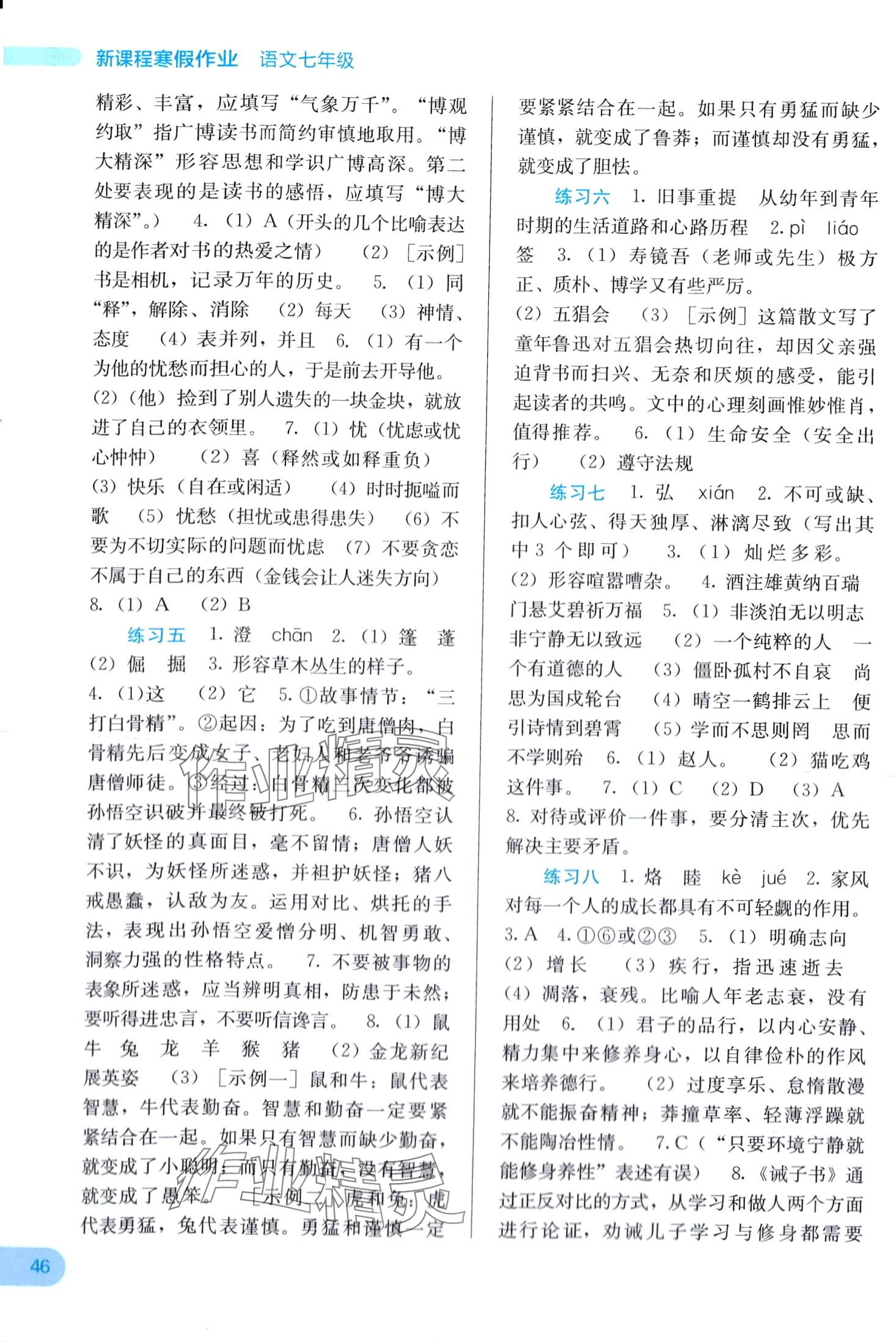 2024年新课程寒假作业广西师范大学出版社七年级语文 第2页