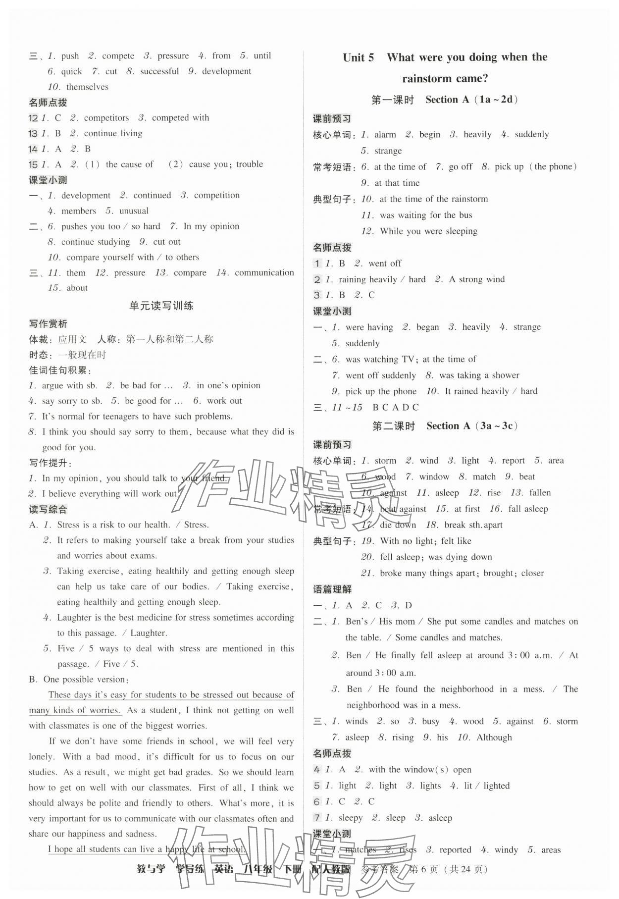 2025年教與學(xué)學(xué)導(dǎo)練八年級英語下冊人教版 參考答案第6頁