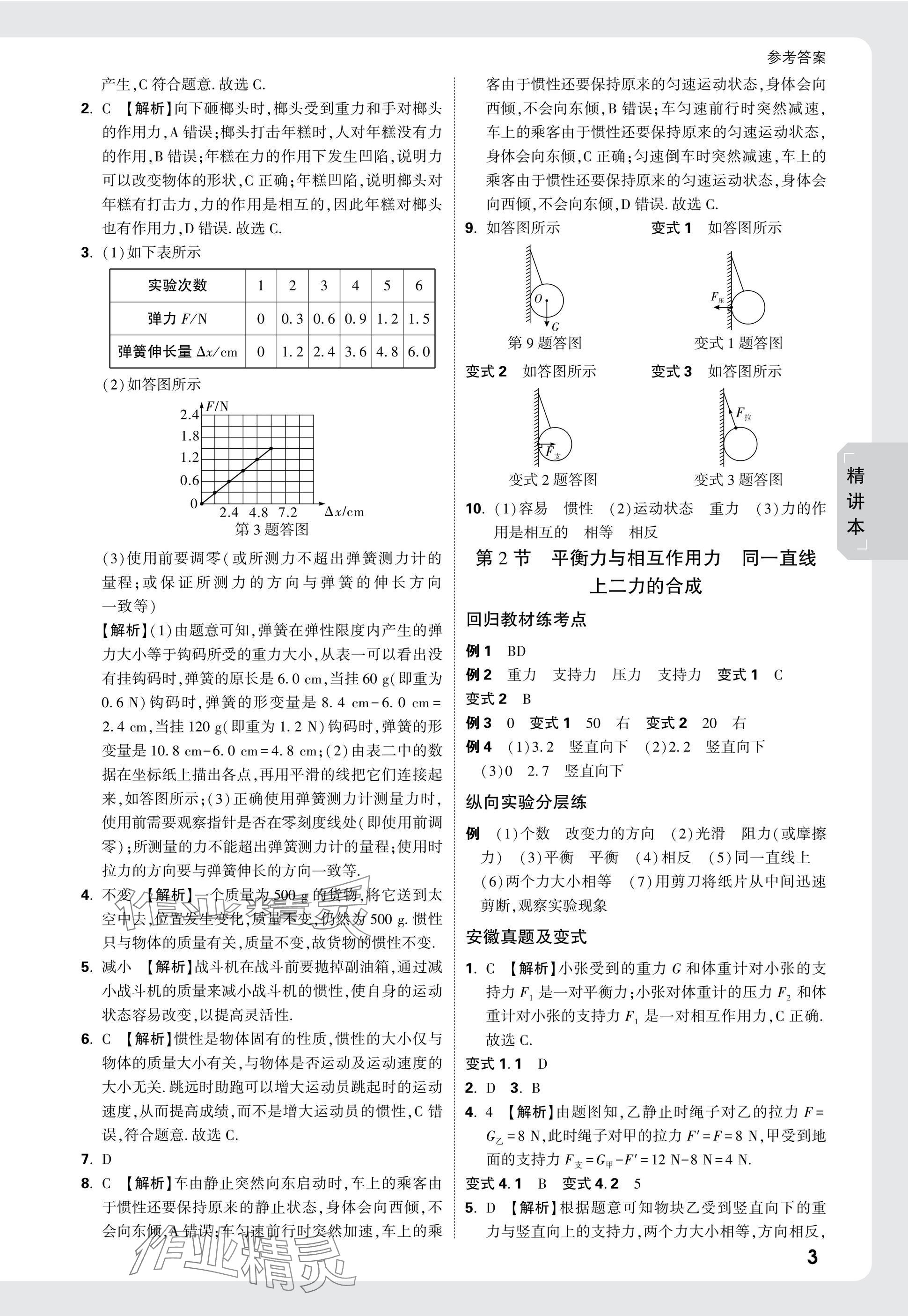 2025年萬唯中考試題研究九年級(jí)物理安徽專版 參考答案第3頁