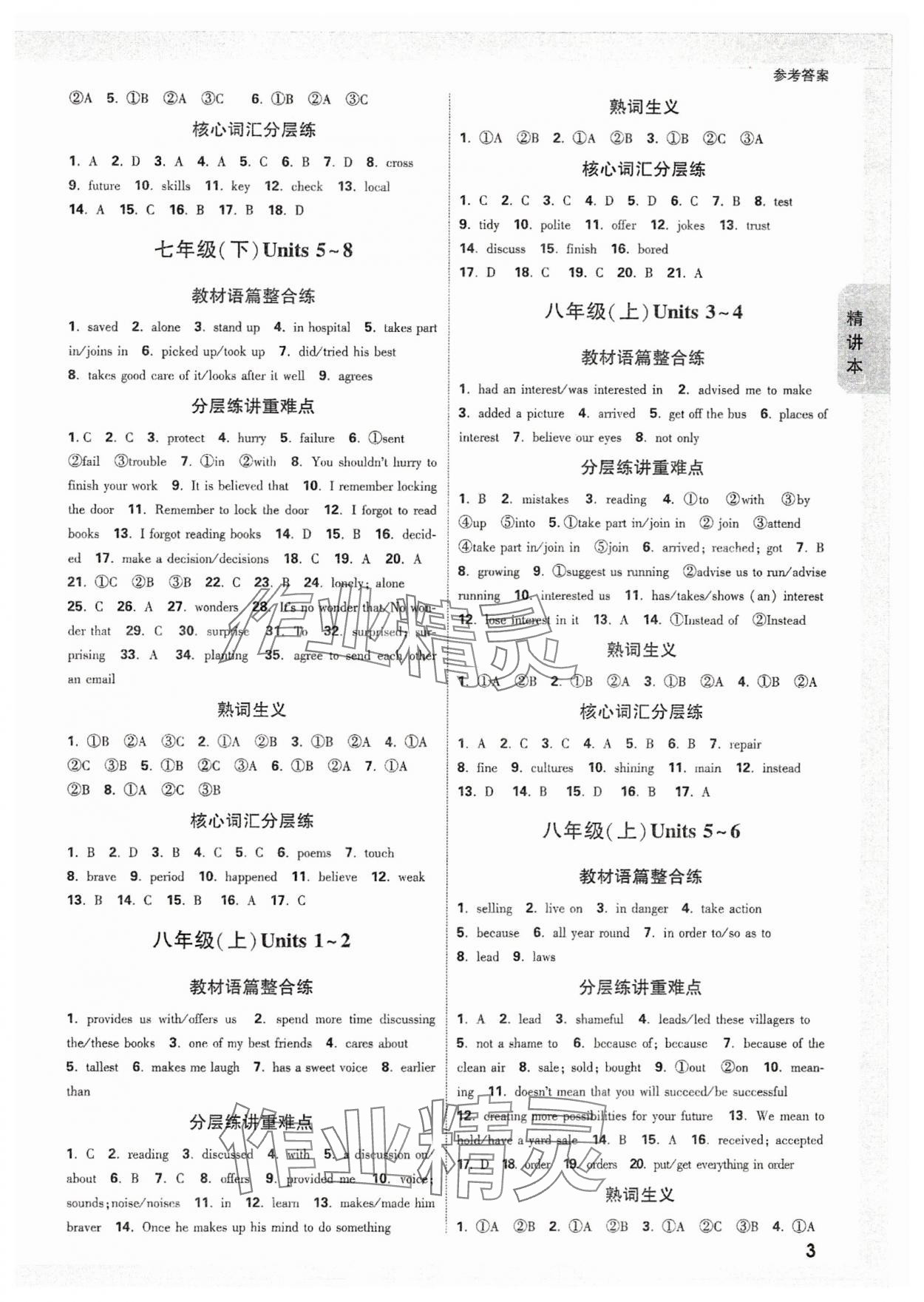 2024年萬唯中考試題研究九年級英語中考用書譯林版安徽專版 參考答案第2頁