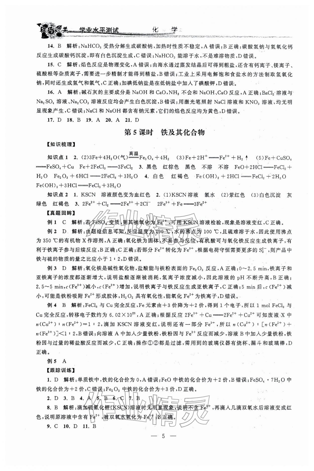 2026年輕巧過關學業水平測試化學&nbsp;參考答案第5頁