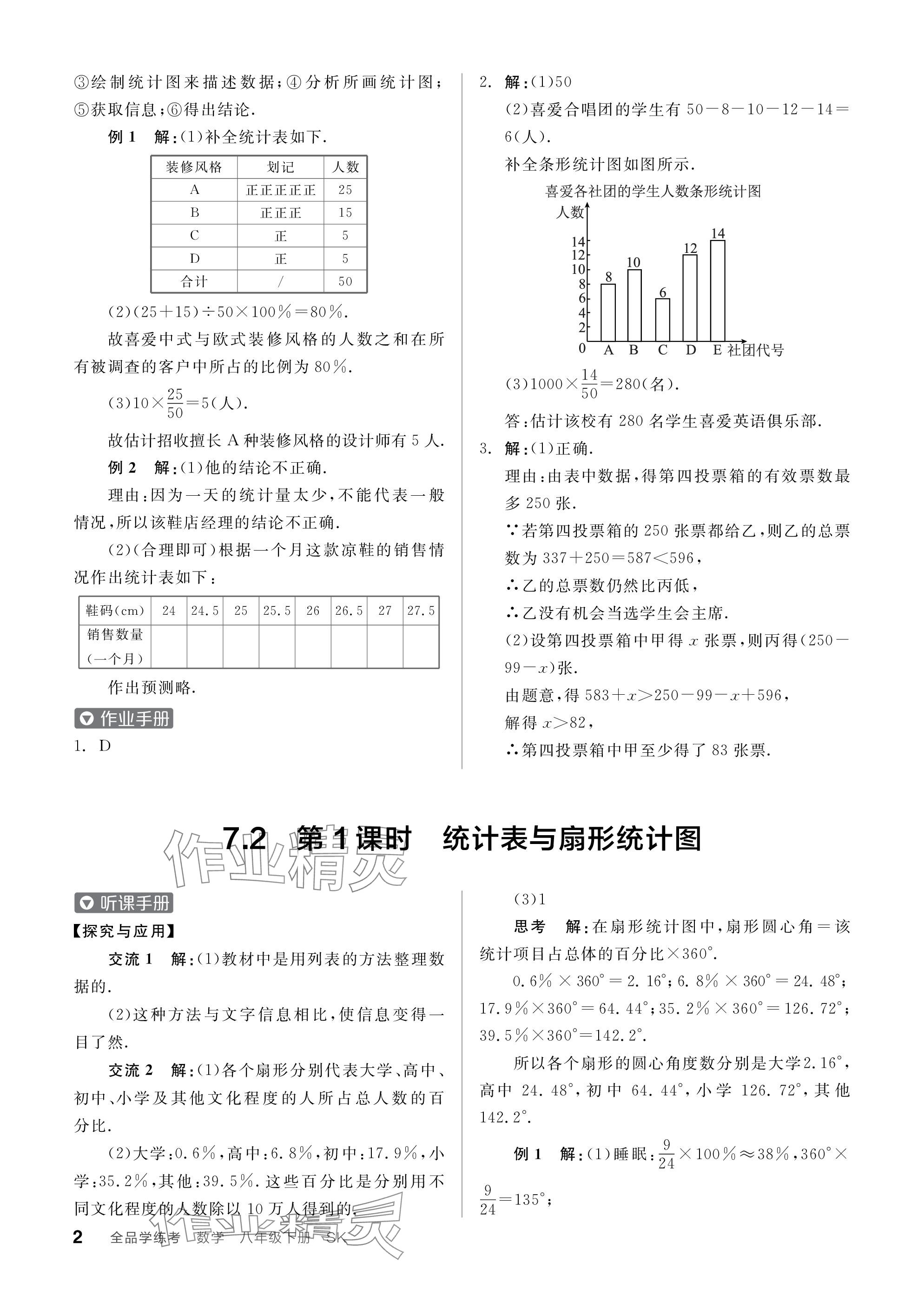 2024年全品学练考八年级数学下册苏科版江苏专版 参考答案第2页