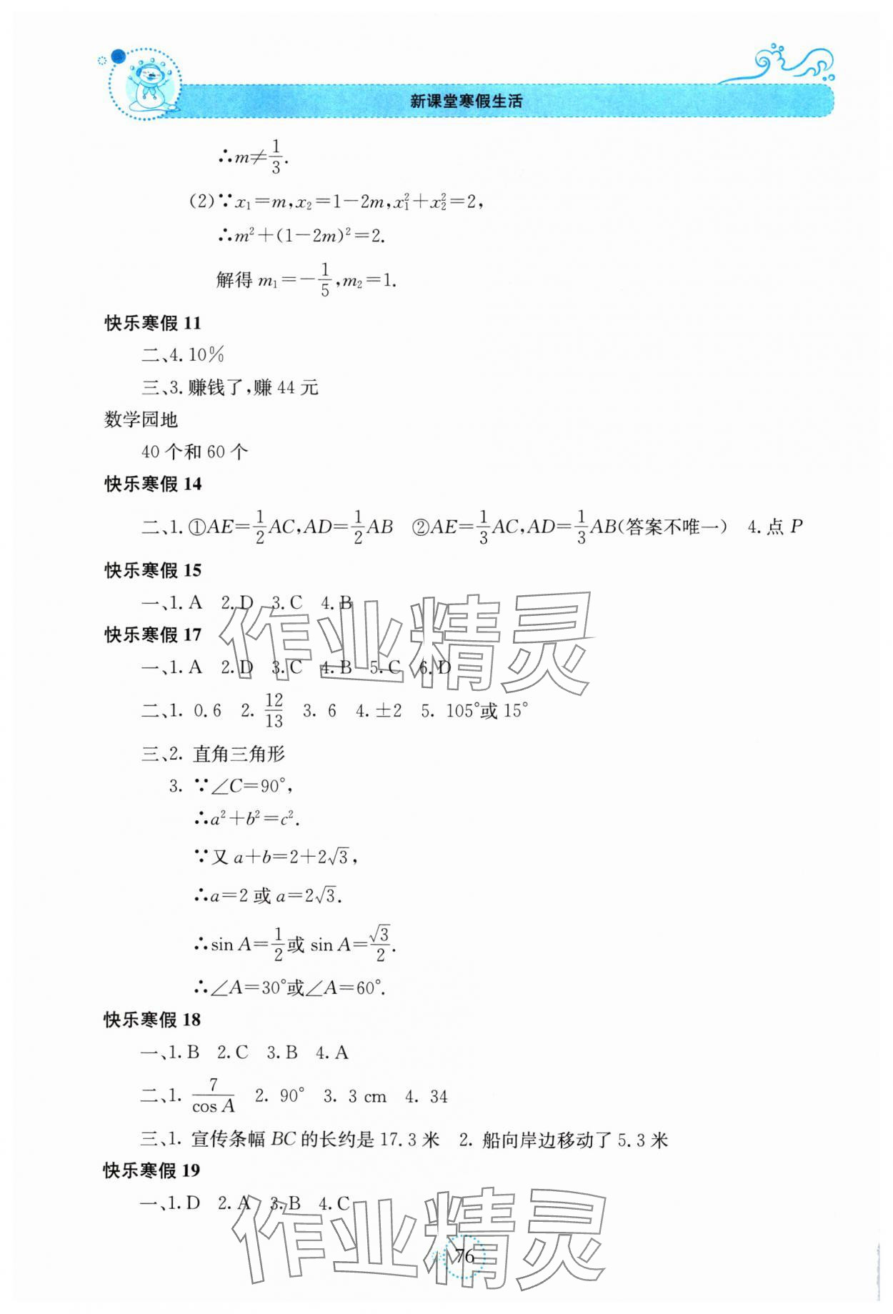 2025年新课堂寒假生活贵州教育出版社九年级数学湘教版 第2页