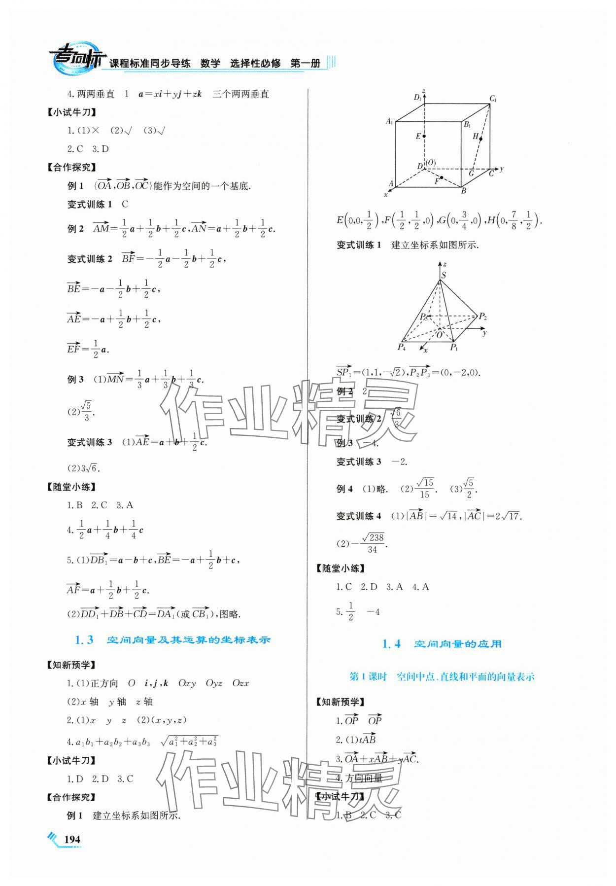 2024年课程标准同步导练高中数学选择性必修第一册人教版 参考答案第2页