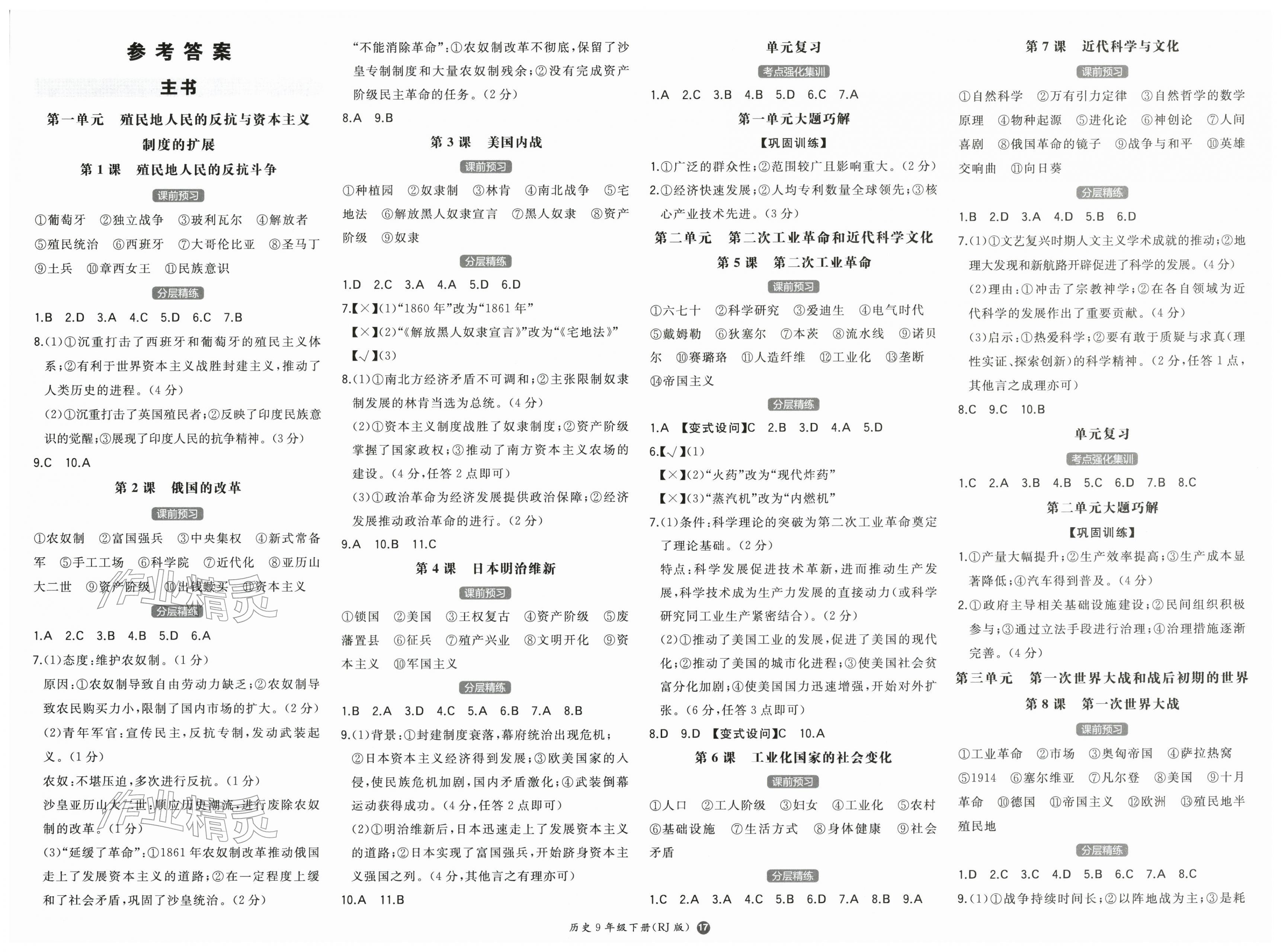 2026年一本同步训练九年级初中历史下册人教版&nbsp;第1页