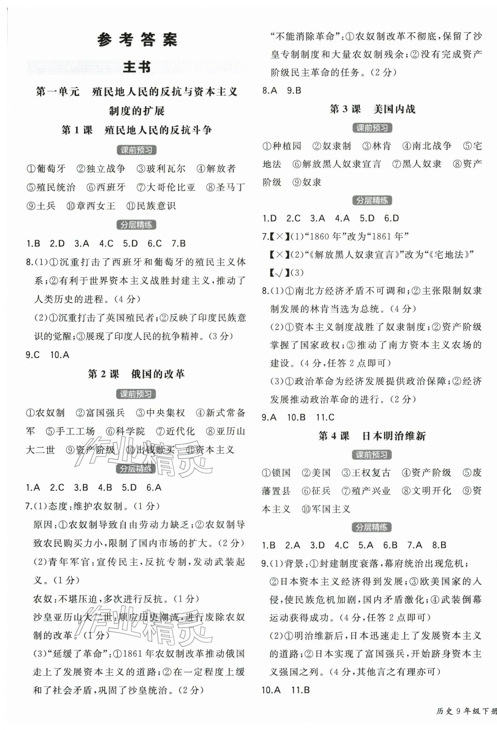 2026年一本同步训练九年级初中历史下册人教版&nbsp;第1页