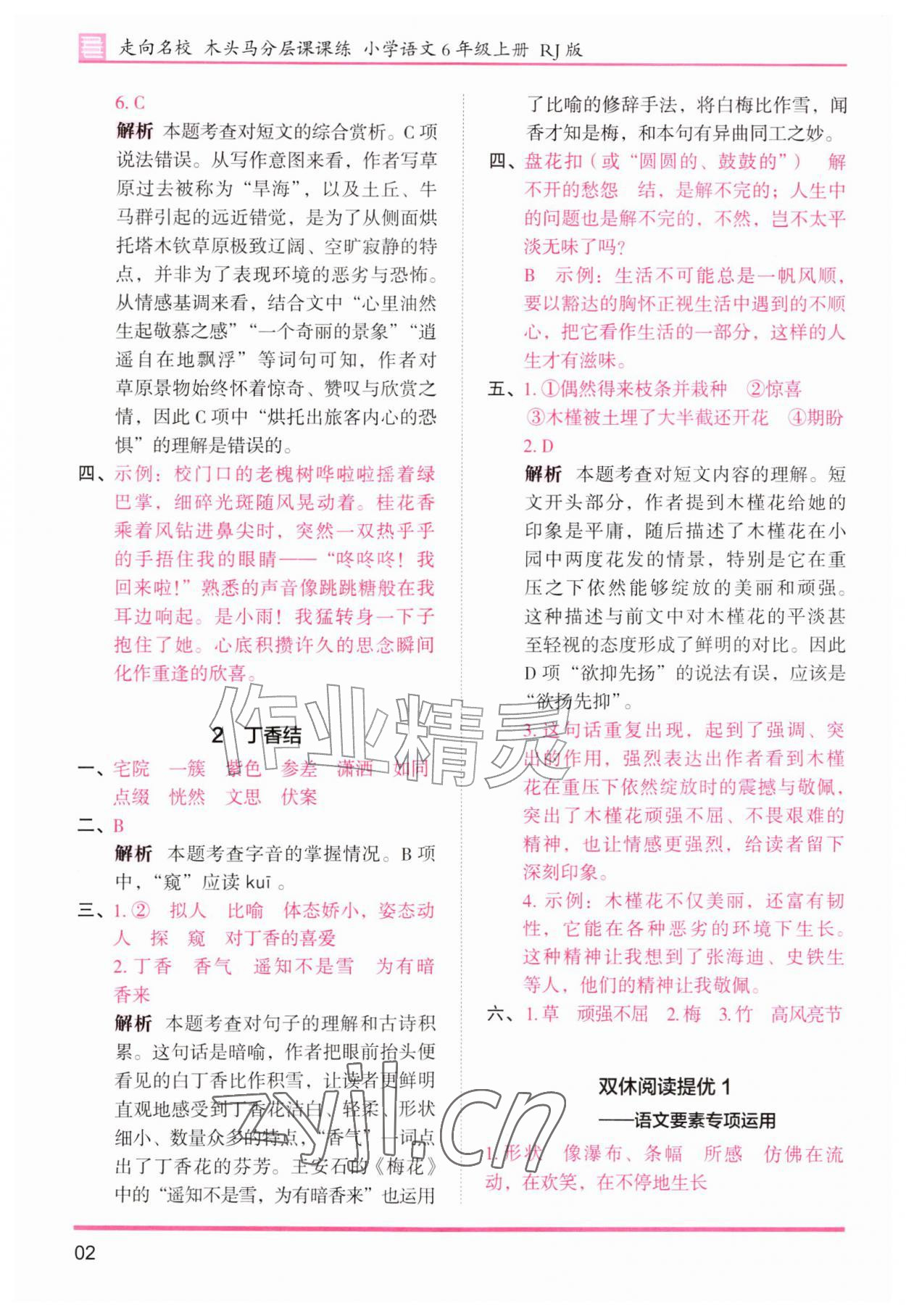 2026年木头马分层课课练六年级语文上册人教版&nbsp;第2页