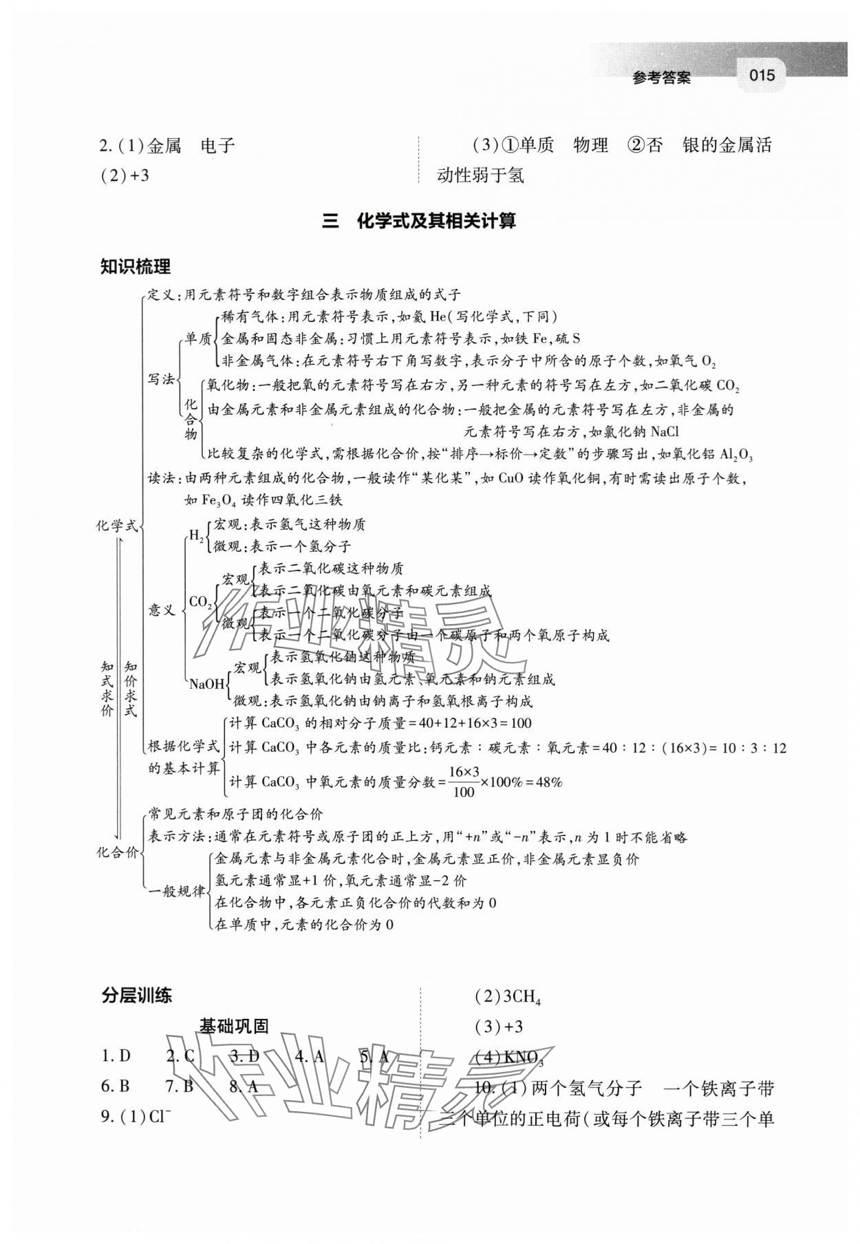 2024年中考指导化学山西专版 参考答案第15页