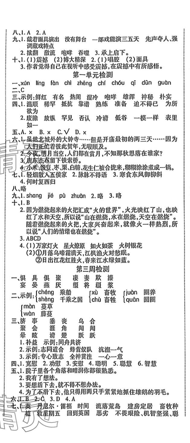 2024年全能练考卷六年级语文下册人教版 参考答案第2页