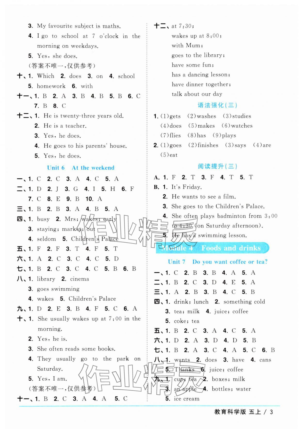 2024年陽光同學課時優(yōu)化作業(yè)五年級英語上冊教科版廣州專版 參考答案第3頁