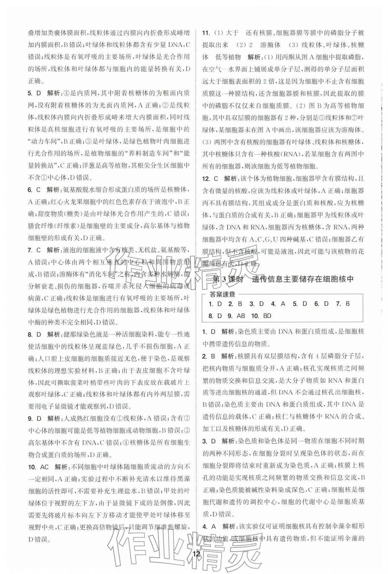 2025年通城学典课时作业本高中生物学必修1分子与细胞苏教版 第12页