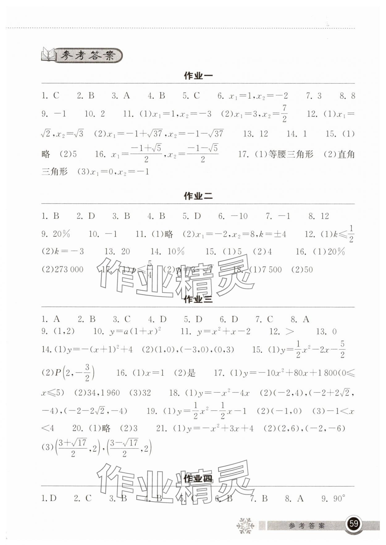 2025年長(zhǎng)江作業(yè)本寒假作業(yè)湖北教育出版社九年級(jí)數(shù)學(xué)人教版 第1頁(yè)