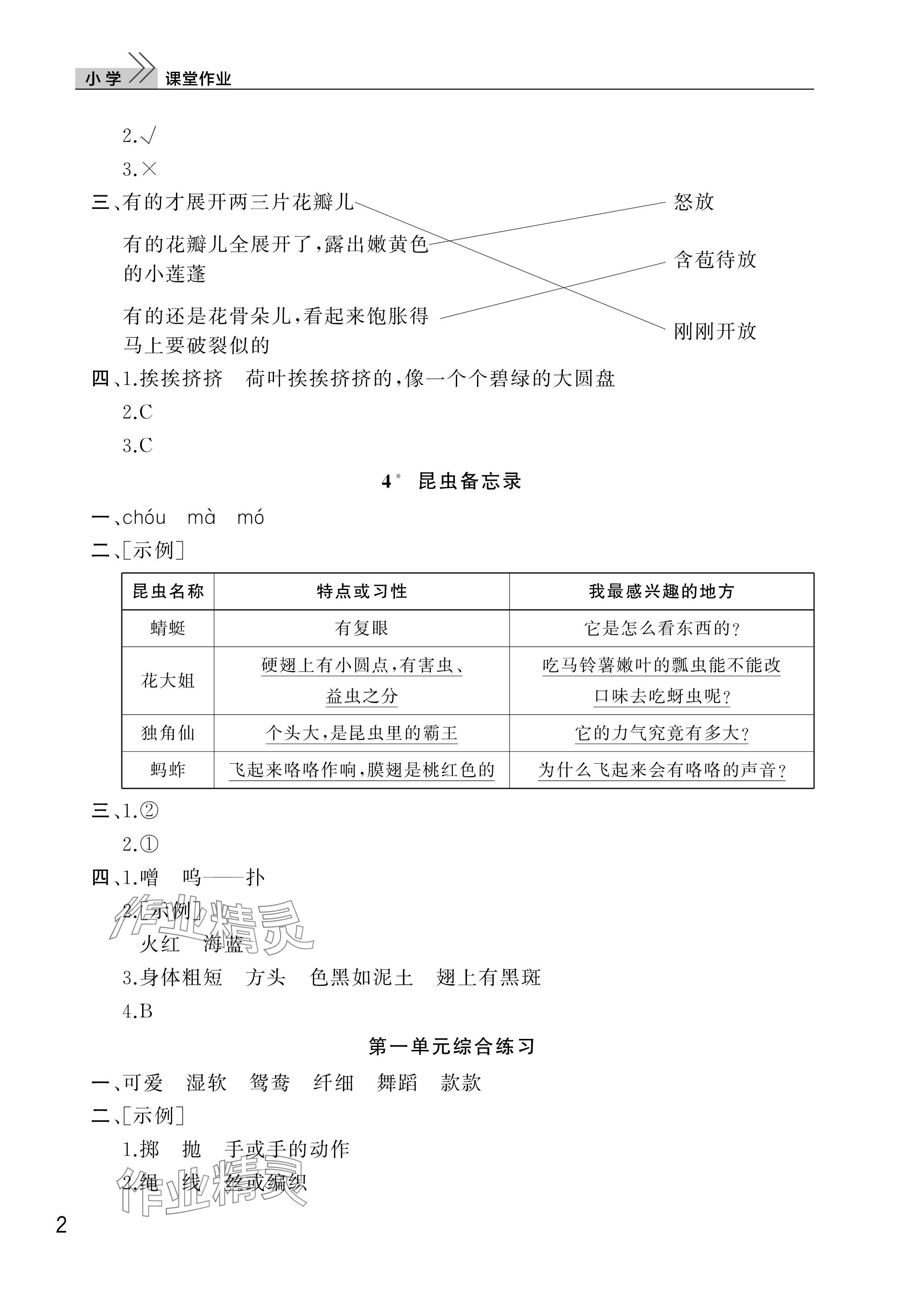 2025年課堂作業(yè)三年級(jí)語(yǔ)文下冊(cè)人教版武漢出版社 參考答案第2頁(yè)
