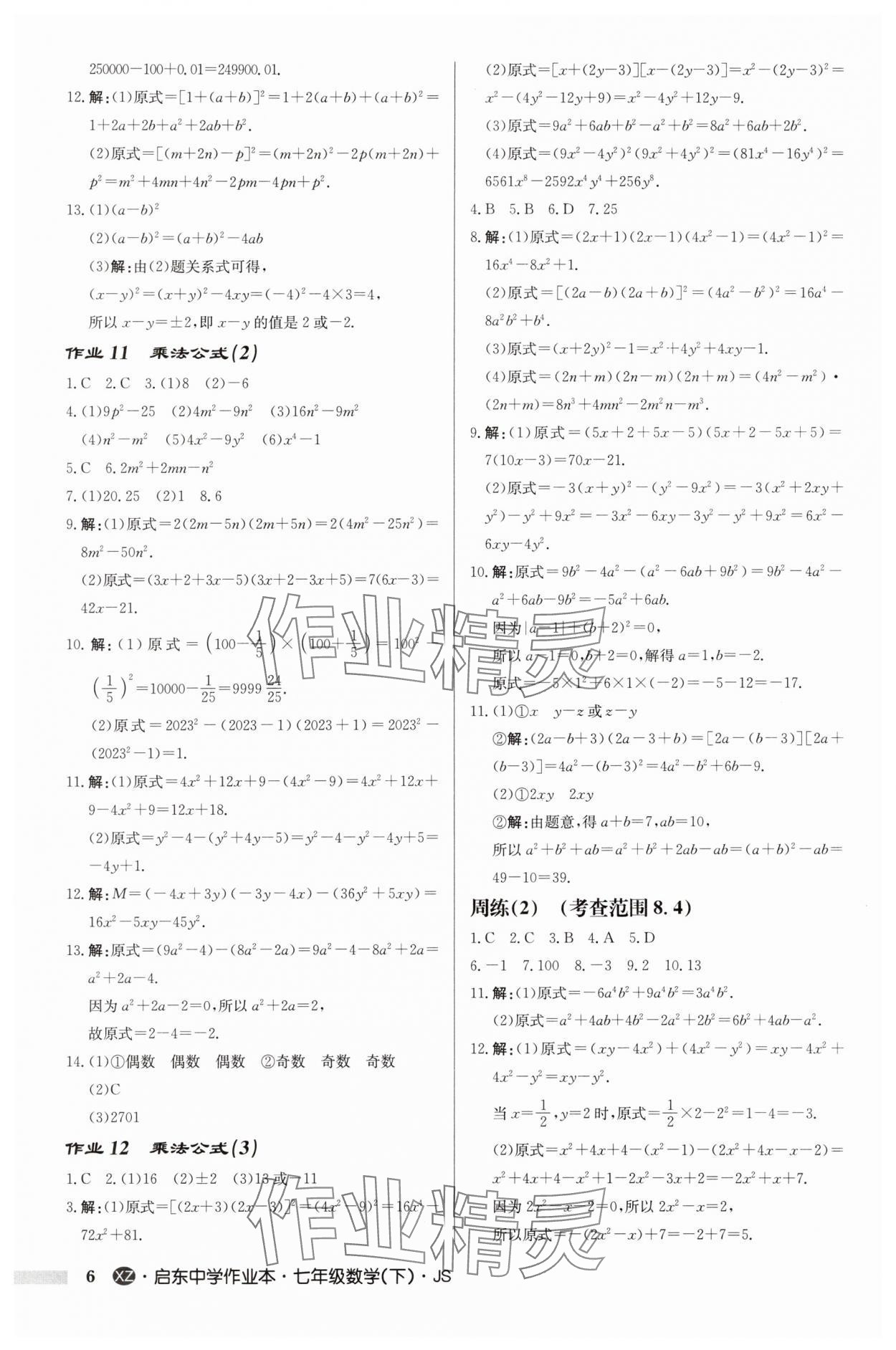 2025年啟東中學(xué)作業(yè)本七年級數(shù)學(xué)下冊蘇科版徐州專版 第6頁
