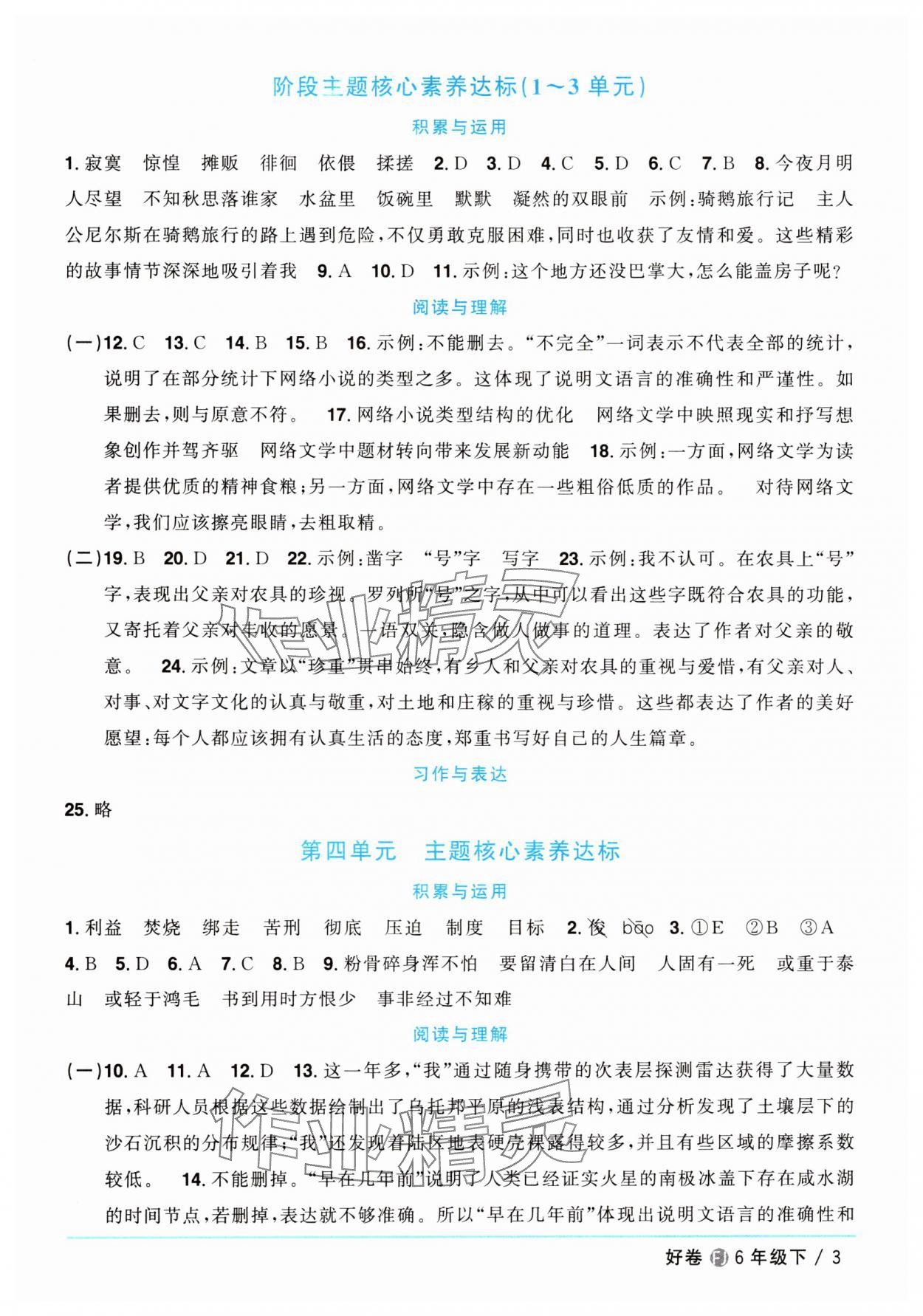 2025年陽光同學(xué)一線名師全優(yōu)好卷六年級語文下冊人教版福建專版 第3頁