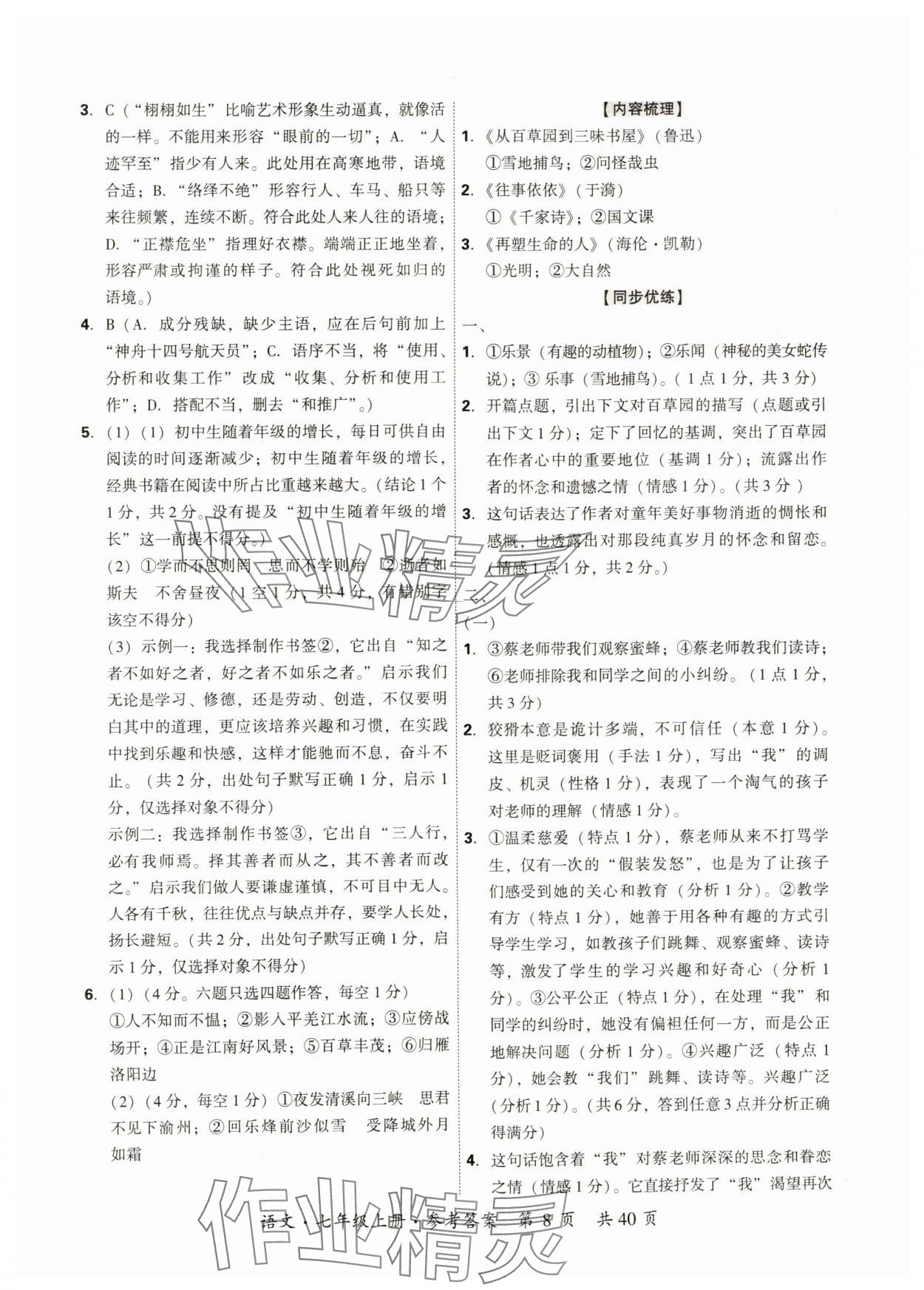 2024年單元優練七年級語文上冊人教版廣州專版 第8頁