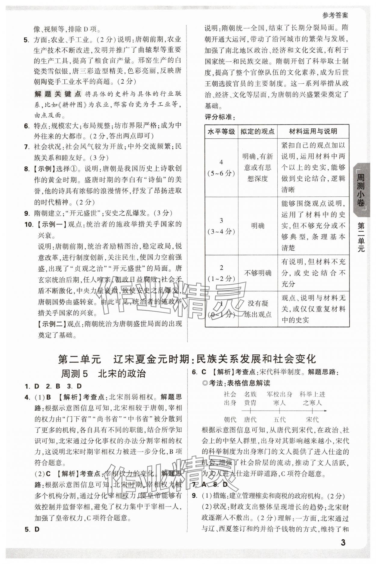 2025年萬唯中考大小卷七年級歷史下冊人教版 參考答案第3頁