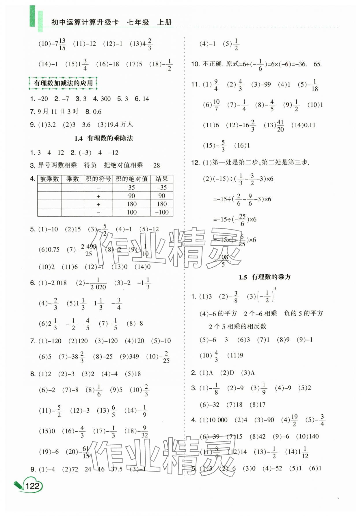 2024年初中運(yùn)算計算升級卡七年級數(shù)學(xué)上冊人教版 第2頁