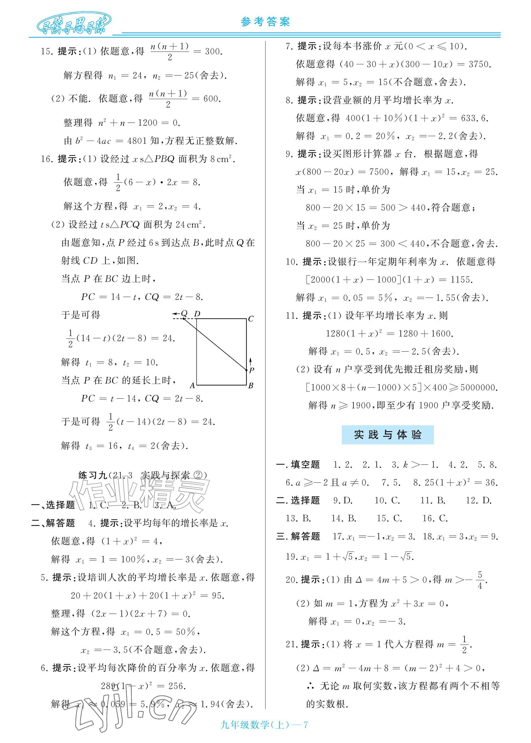 2026年新课程学习指导九年级数学上册华师大版&nbsp;参考答案第7页